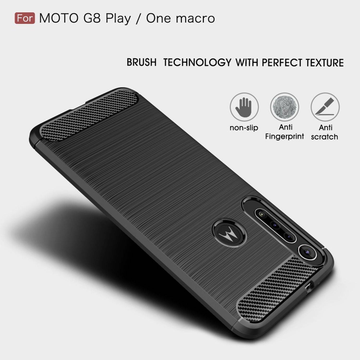 Motorola G8 Play Handyhülle Carbon Optik Backcover Grau