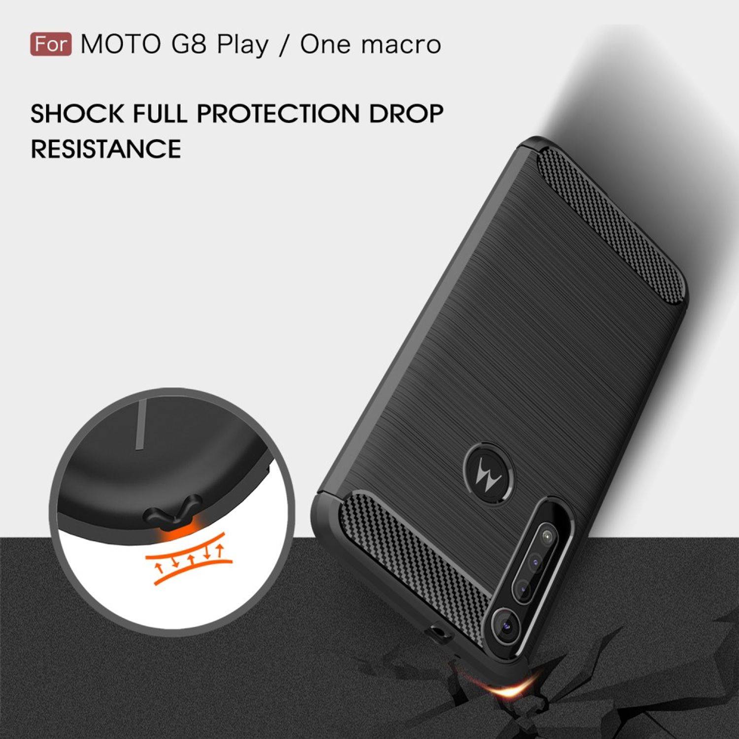 Motorola G8 Play Handyhülle Carbon Optik Backcover Grau