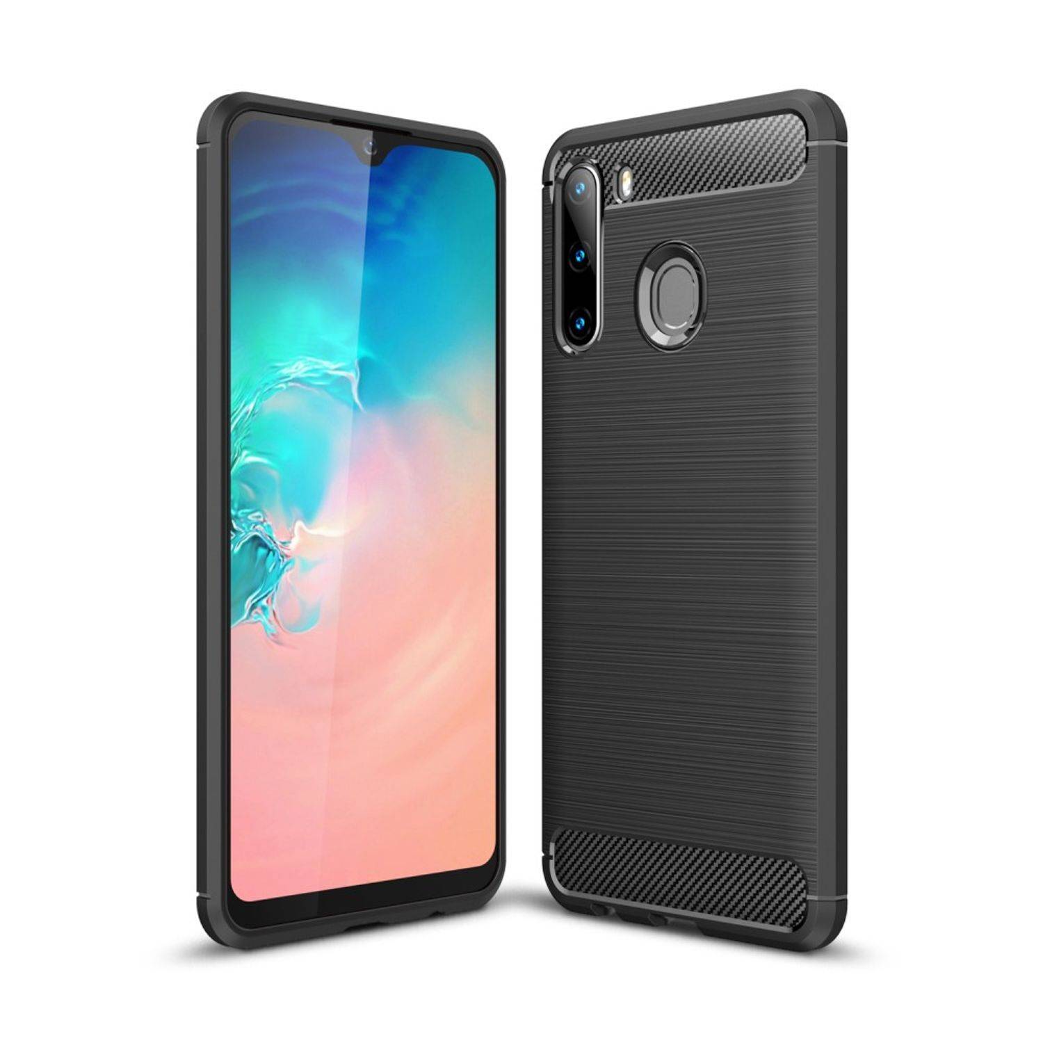 Samsung Galaxy A21 Handyhülle Carbon Optik Backcover Schwarz