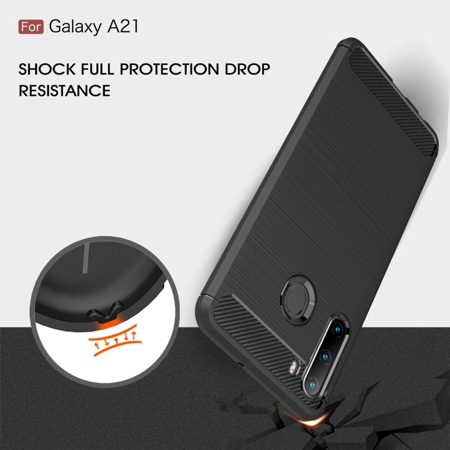 Samsung Galaxy A21 Handyhülle Carbon Optik Backcover Schwarz