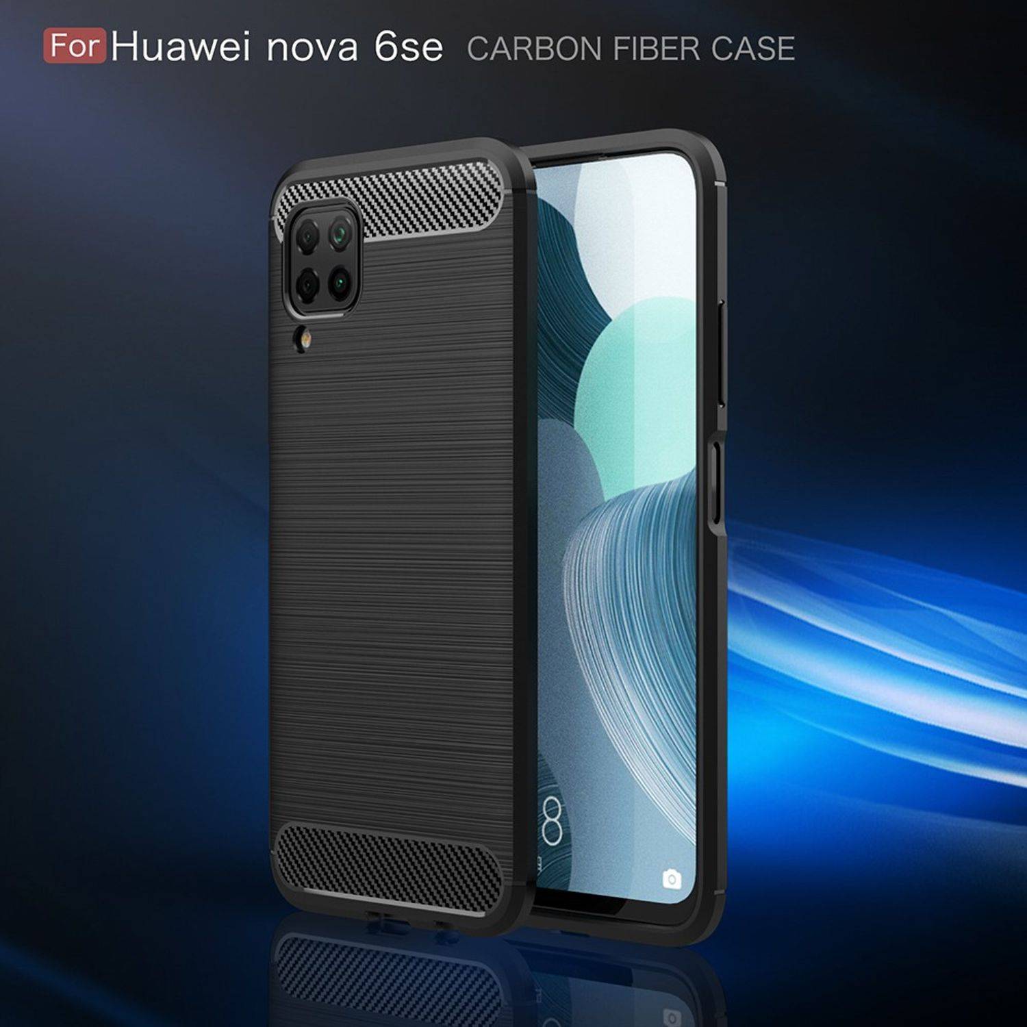 Huawei P40 Lite Handyhülle Carbon Optik Backcover Blau