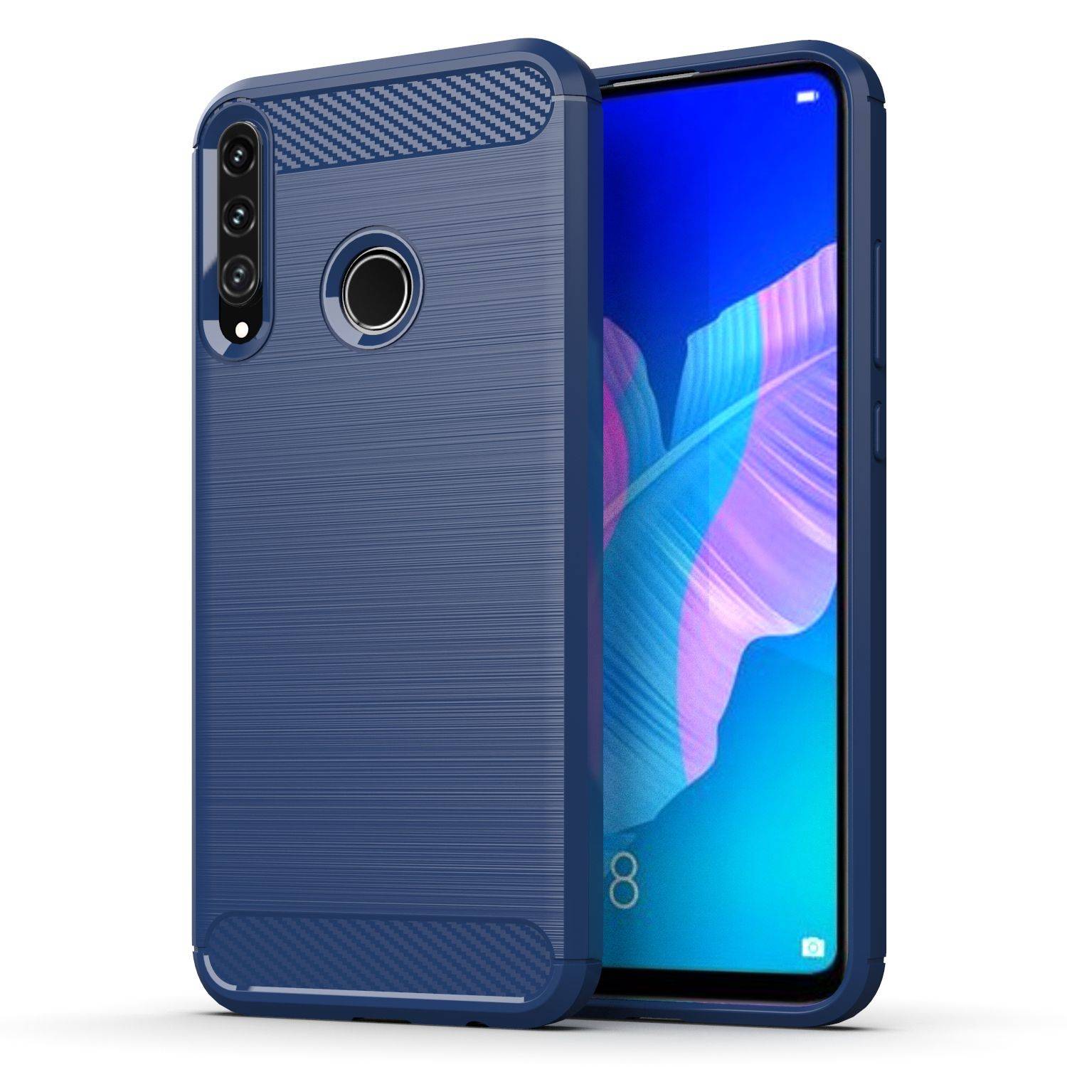 Huawei P40 Lite E Handyhülle Carbon Optik Backcover Blau