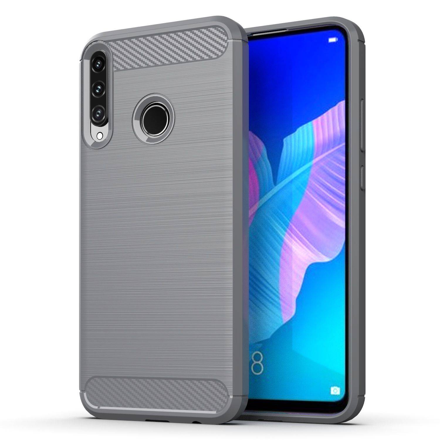 Huawei P40 Lite E Handyhülle Carbon Optik Backcover Grau