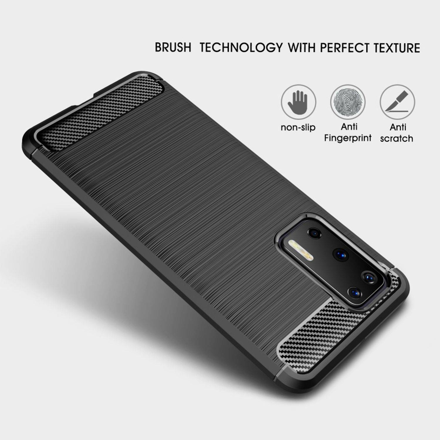 Huawei P40 Handyhülle Carbon Optik Backcover Grau