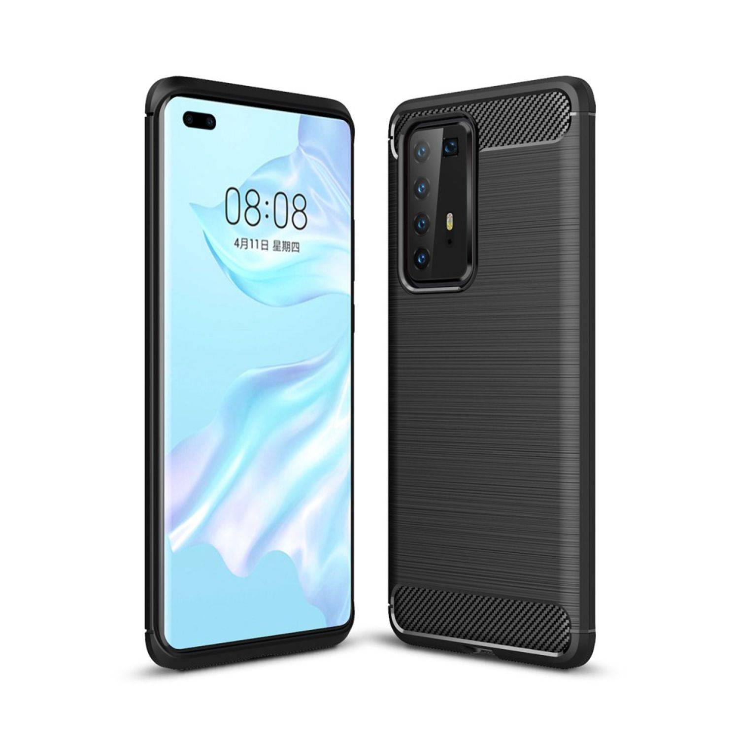 Huawei P40 Pro Handyhülle Carbon Optik Backcover Schwarz