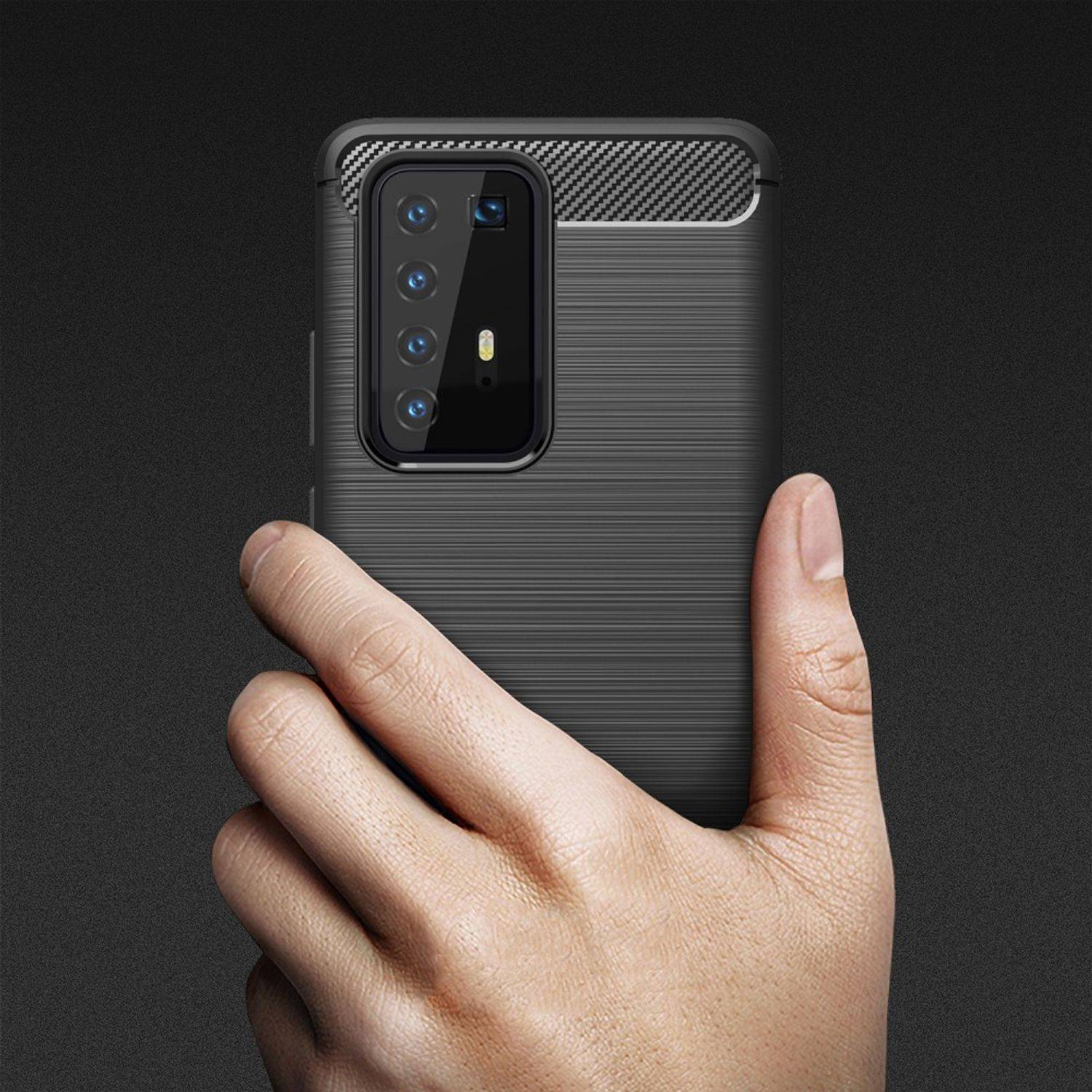 Huawei P40 Pro Handyhülle Carbon Optik Backcover Schwarz