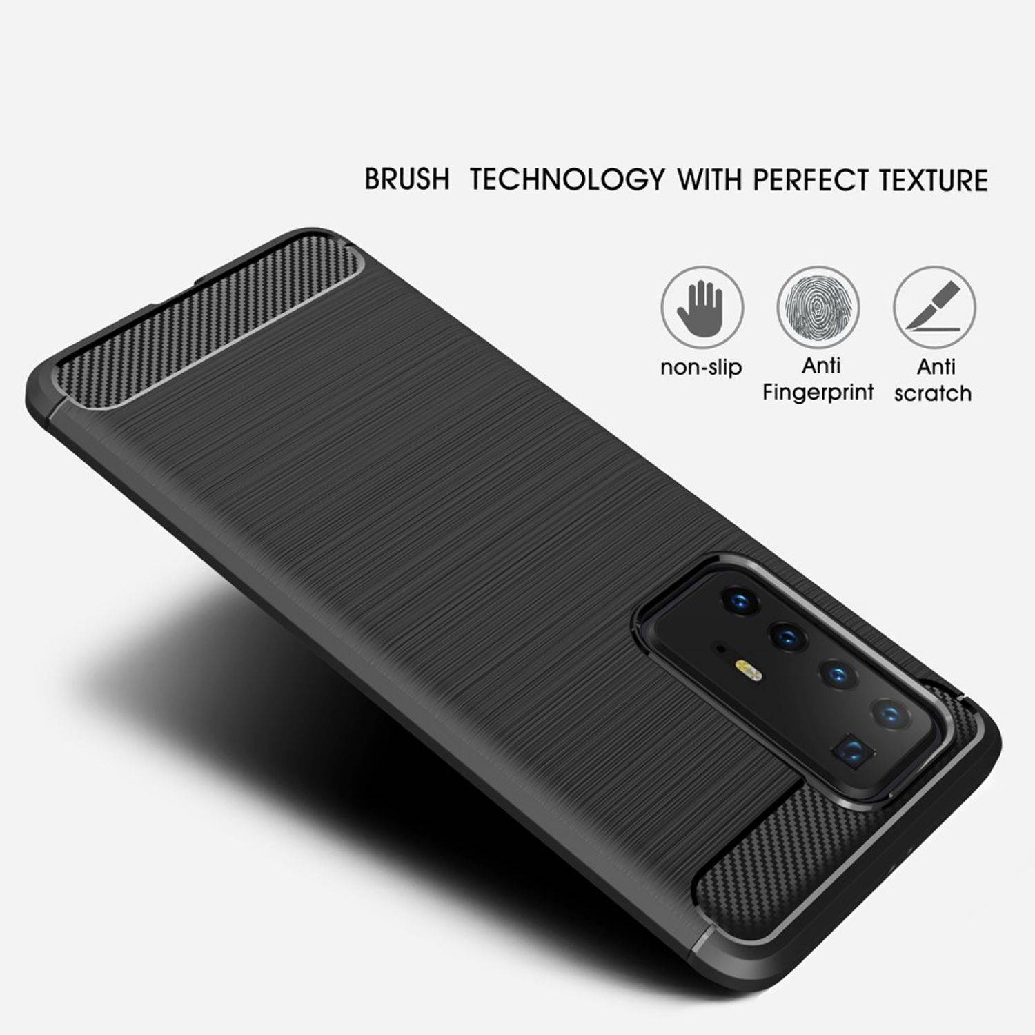 Huawei P40 Pro Handyhülle Carbon Optik Backcover Schwarz