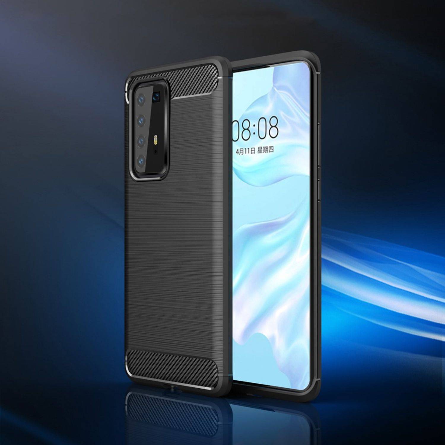 Huawei P40 Pro Handyhülle Carbon Optik Backcover Schwarz