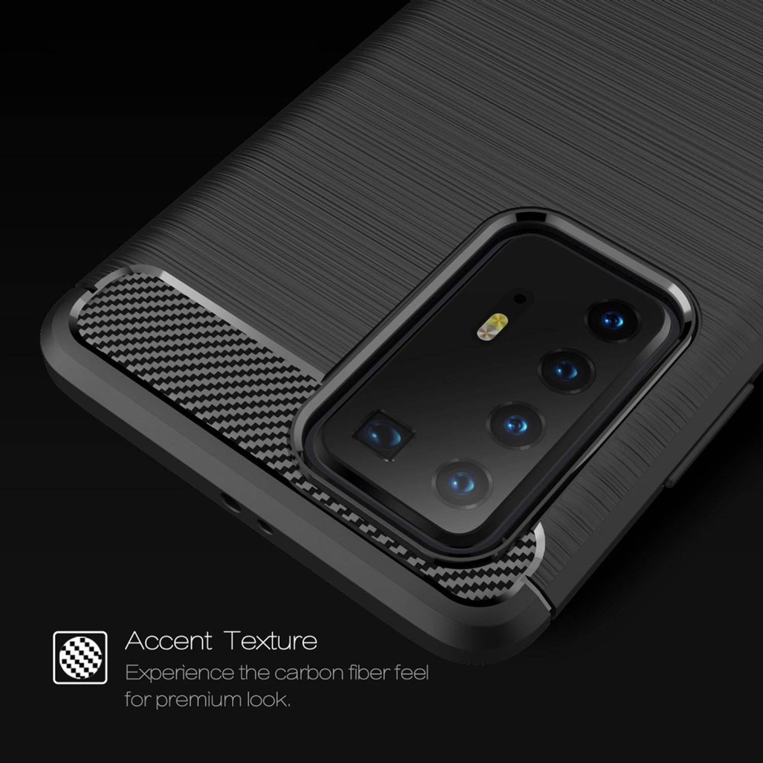 Huawei P40 Pro Handyhülle Carbon Optik Backcover Schwarz