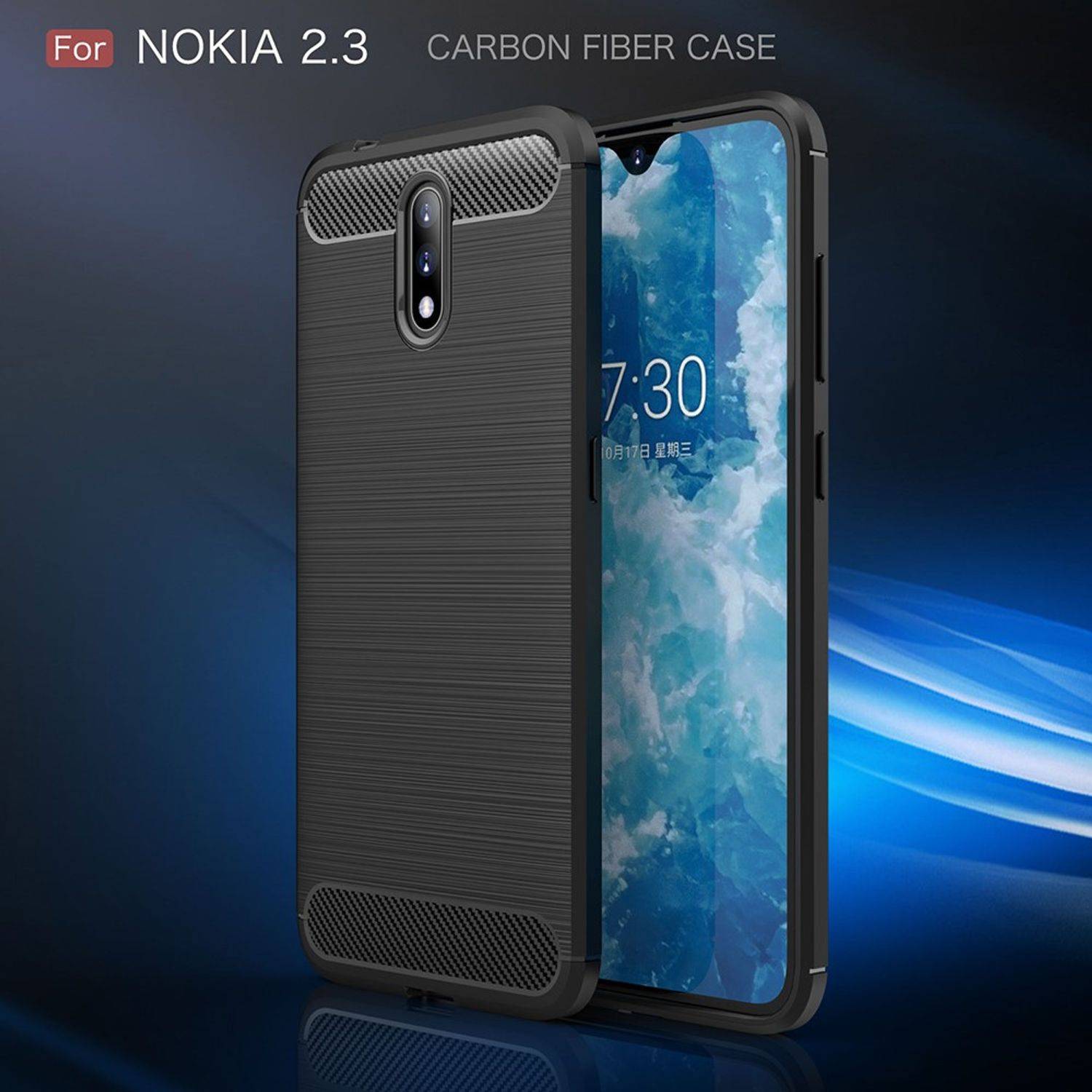 Nokia 2.3 Handyhülle Carbon Optik Backcover Schwarz