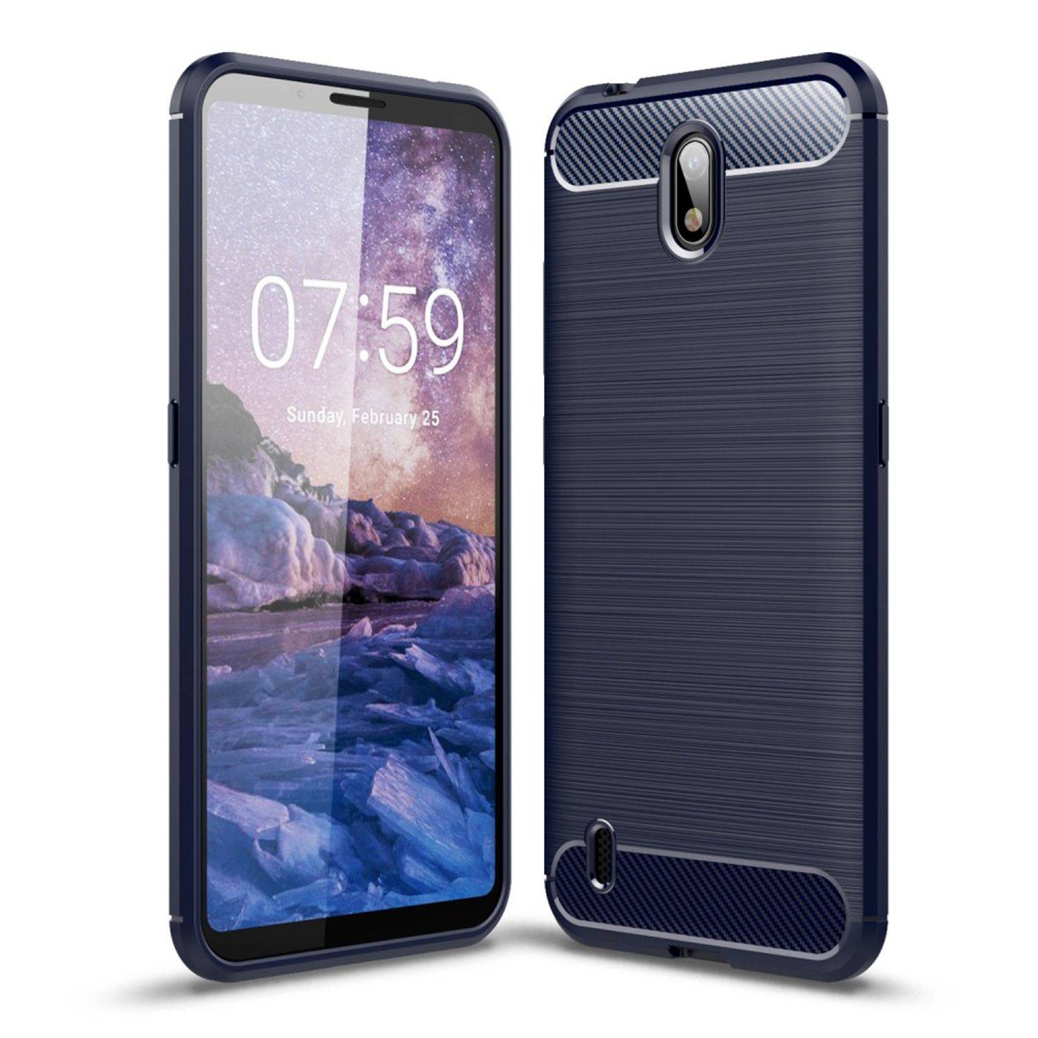 Nokia C1 Handyhülle Carbon Optik Backcover Blau