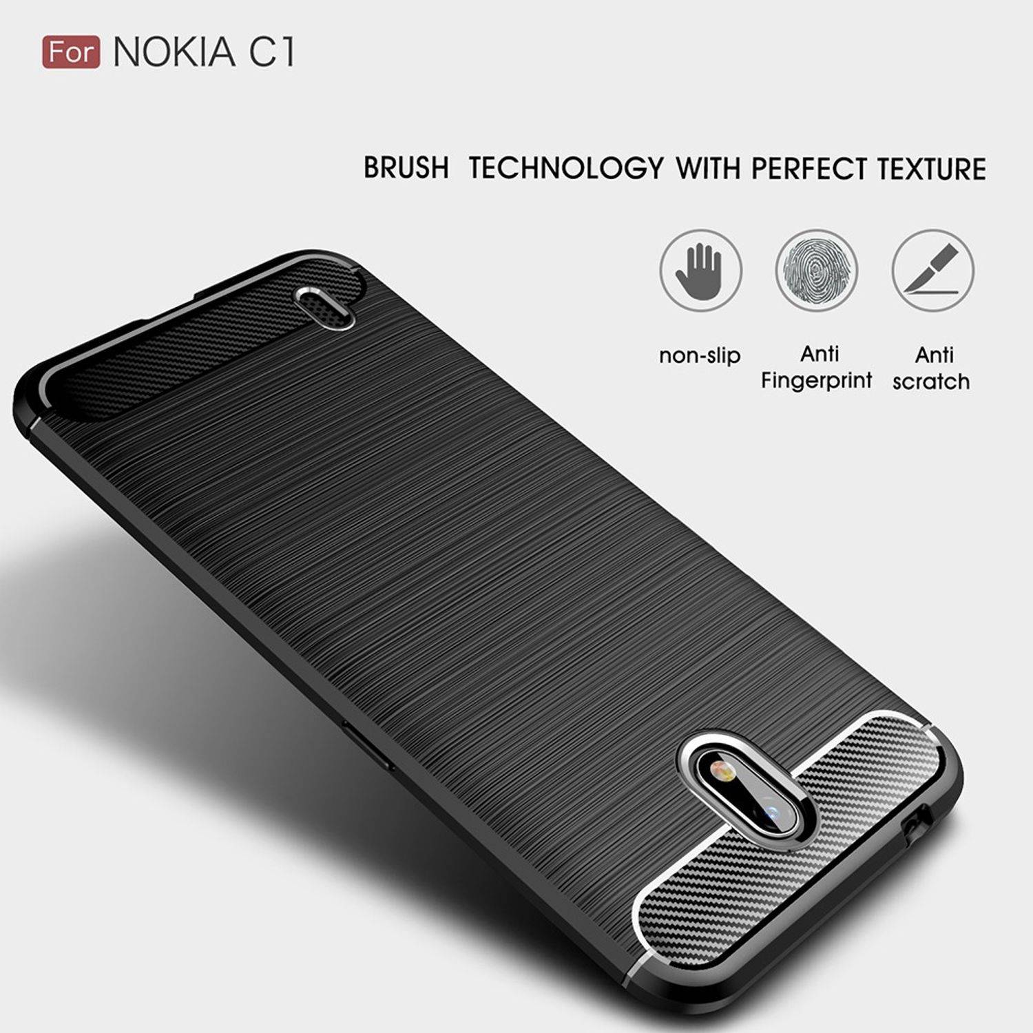 Nokia C1 Handyhülle Carbon Optik Backcover Blau