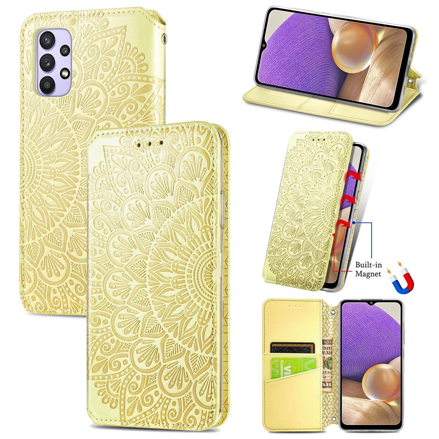 Hülle kompatibel mit Samsung Galaxy A32 5G Kunstleder Handyhülle - Handy Case Gelb