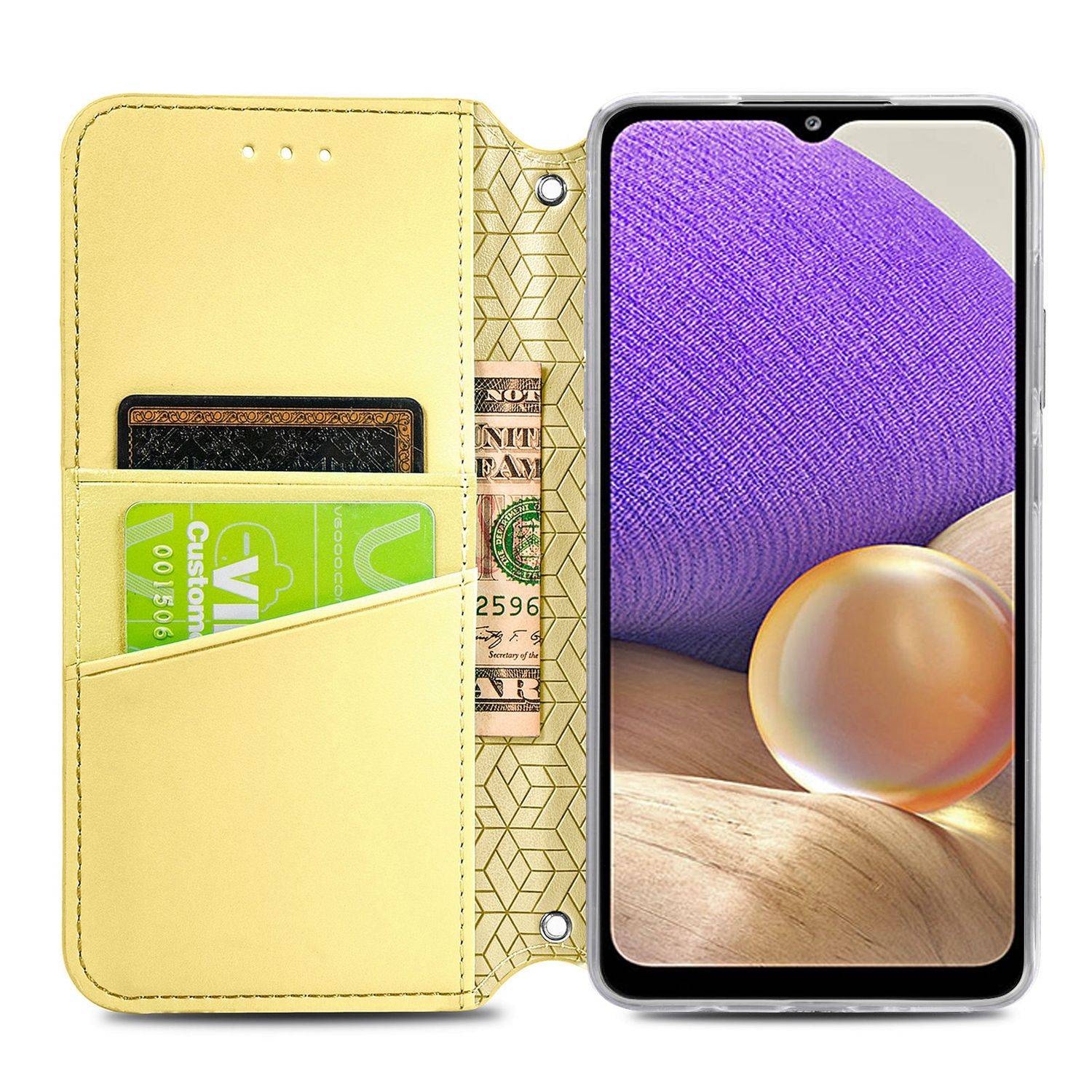 Hülle kompatibel mit Samsung Galaxy A32 5G Kunstleder Handyhülle - Handy Case Gelb