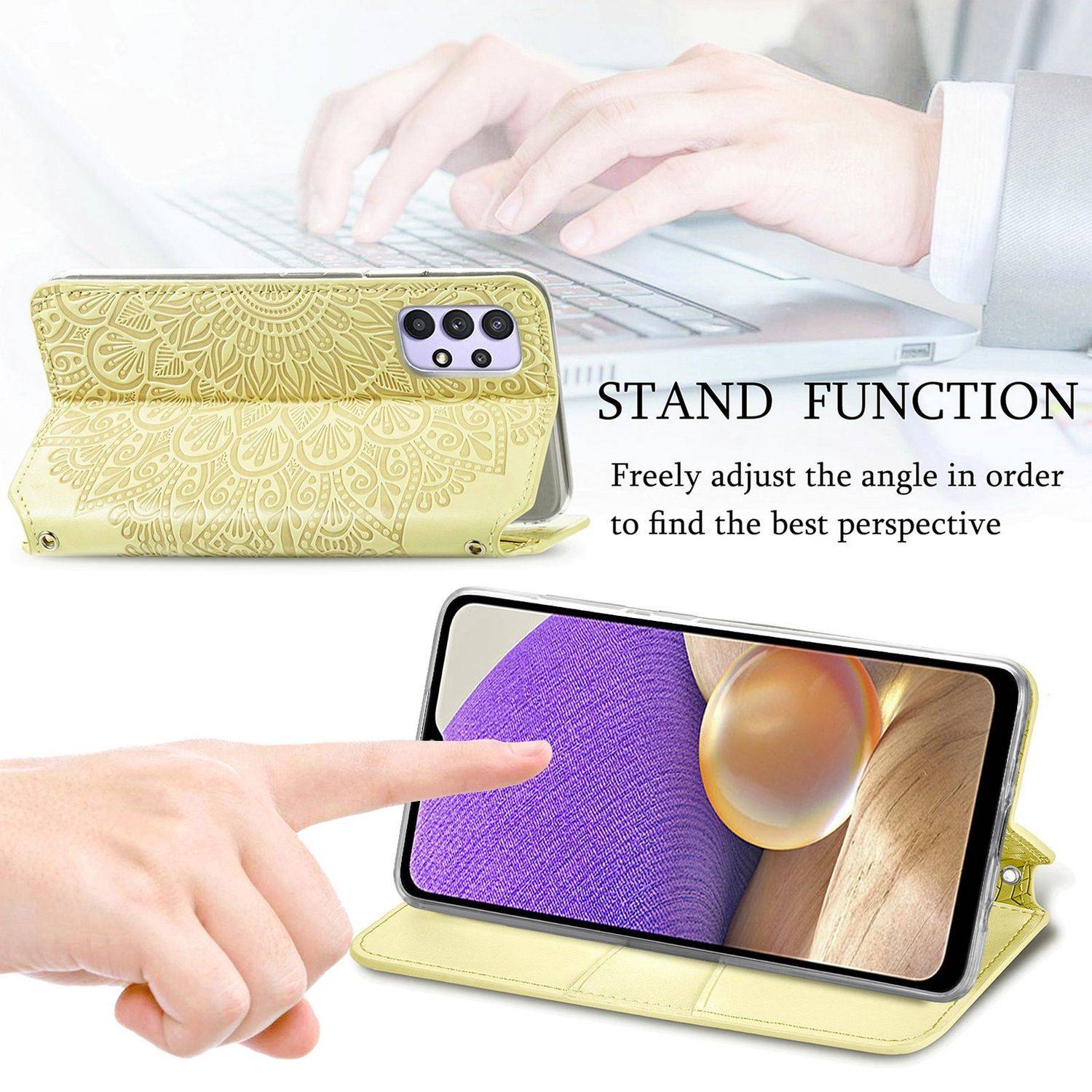 Hülle kompatibel mit Samsung Galaxy A32 5G Kunstleder Handyhülle - Handy Case Gelb