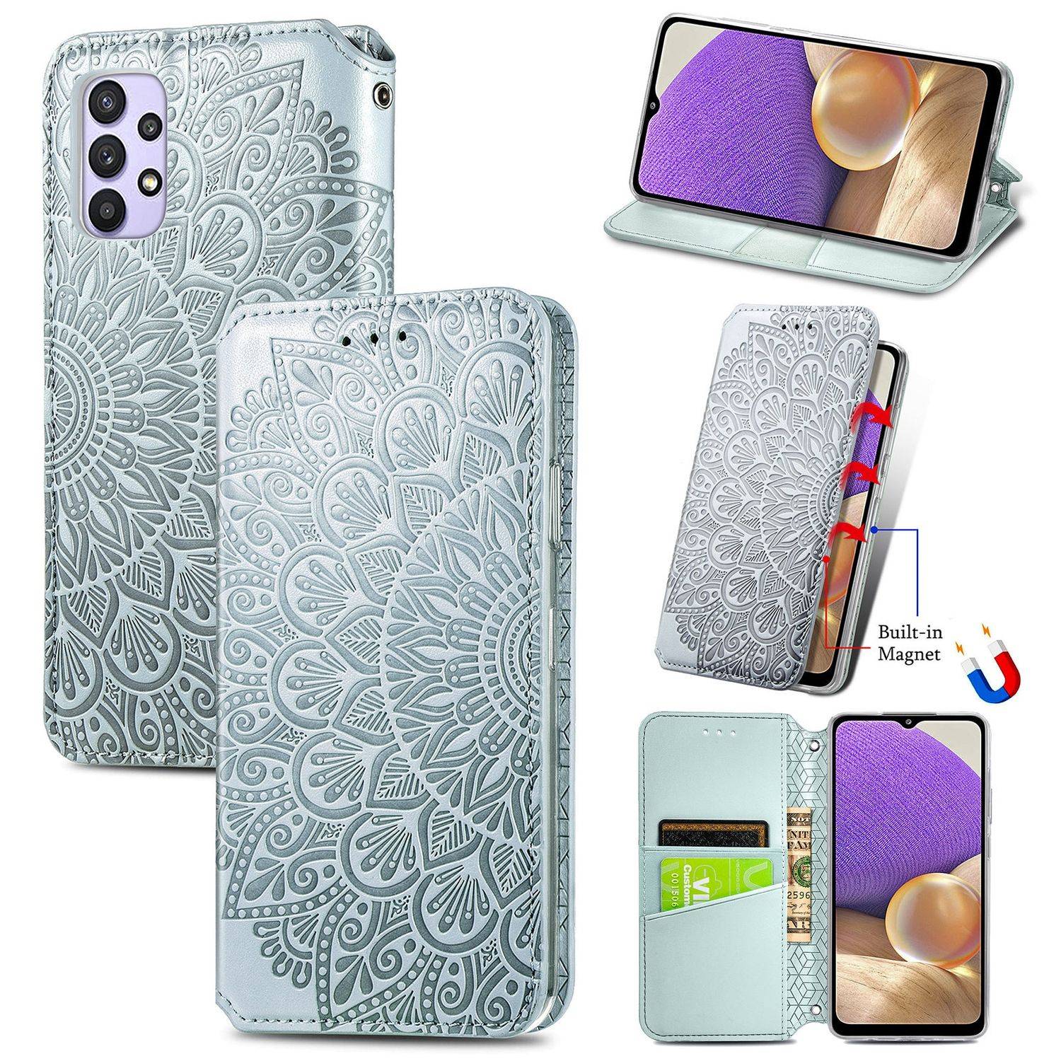 Hülle kompatibel mit Samsung Galaxy A32 5G Kunstleder Handyhülle - Handy Case Grau
