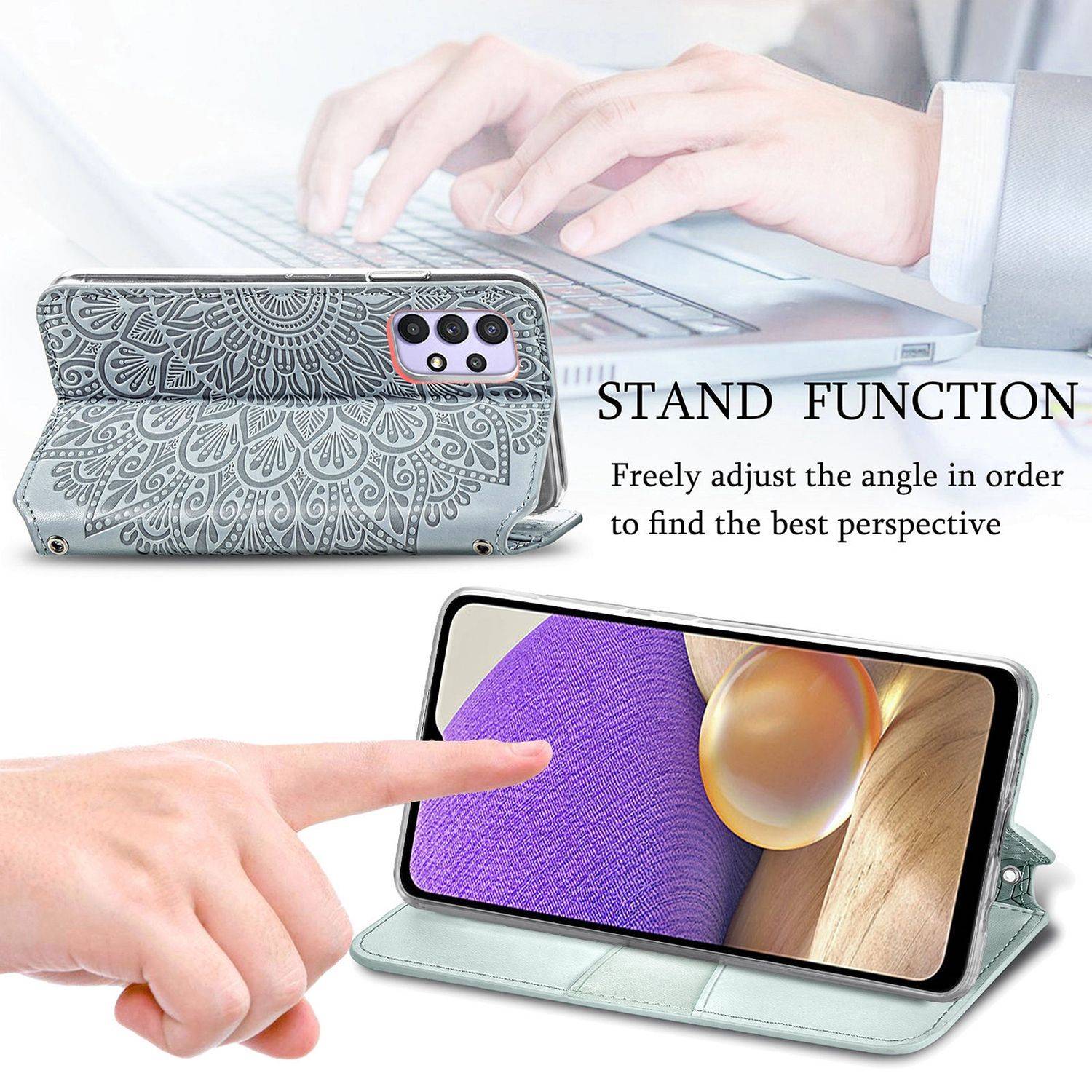 Hülle kompatibel mit Samsung Galaxy A32 5G Kunstleder Handyhülle - Handy Case Grau