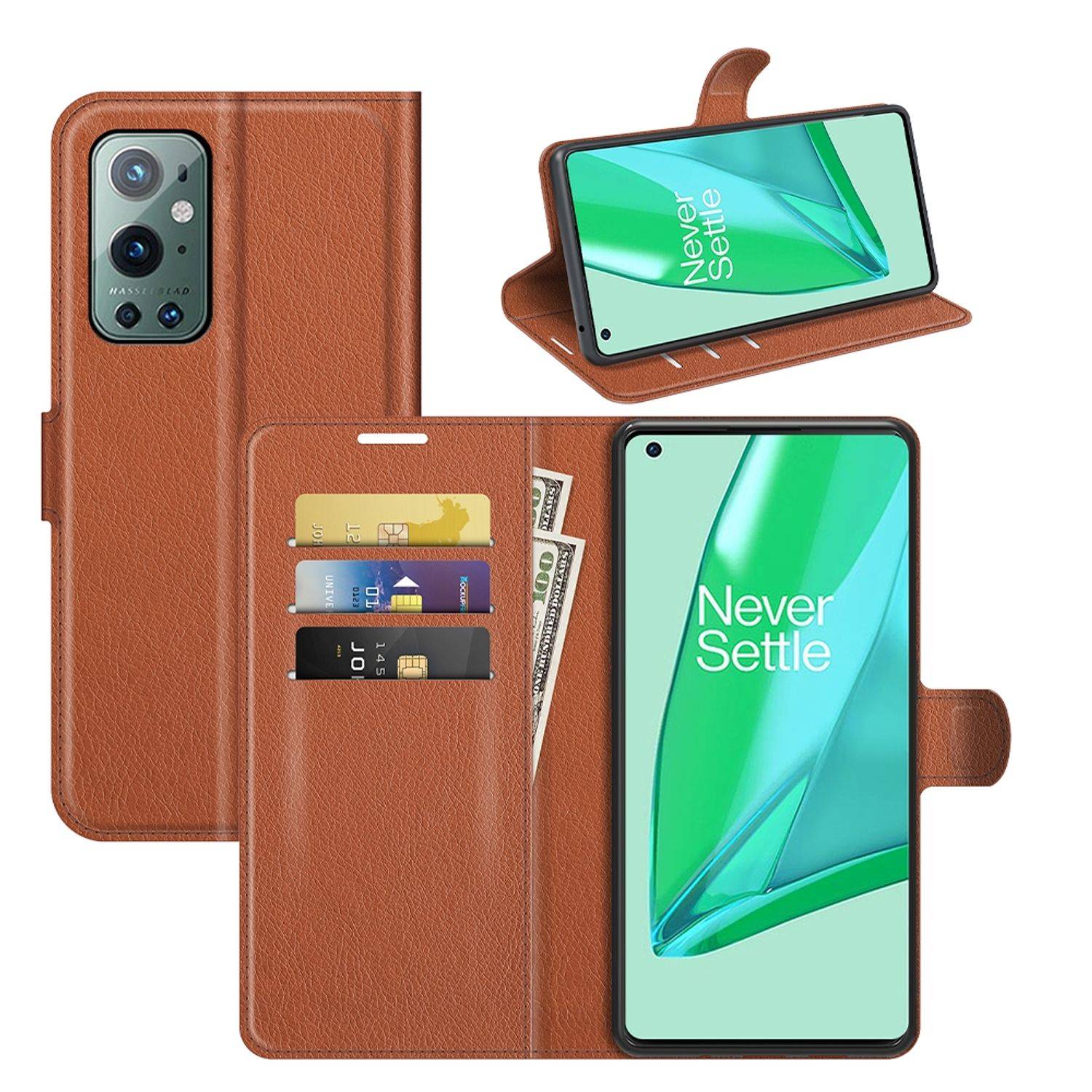 Hülle kompatibel mit OnePlus 9 Pro Kunstleder Handyhülle - Handy Case Braun