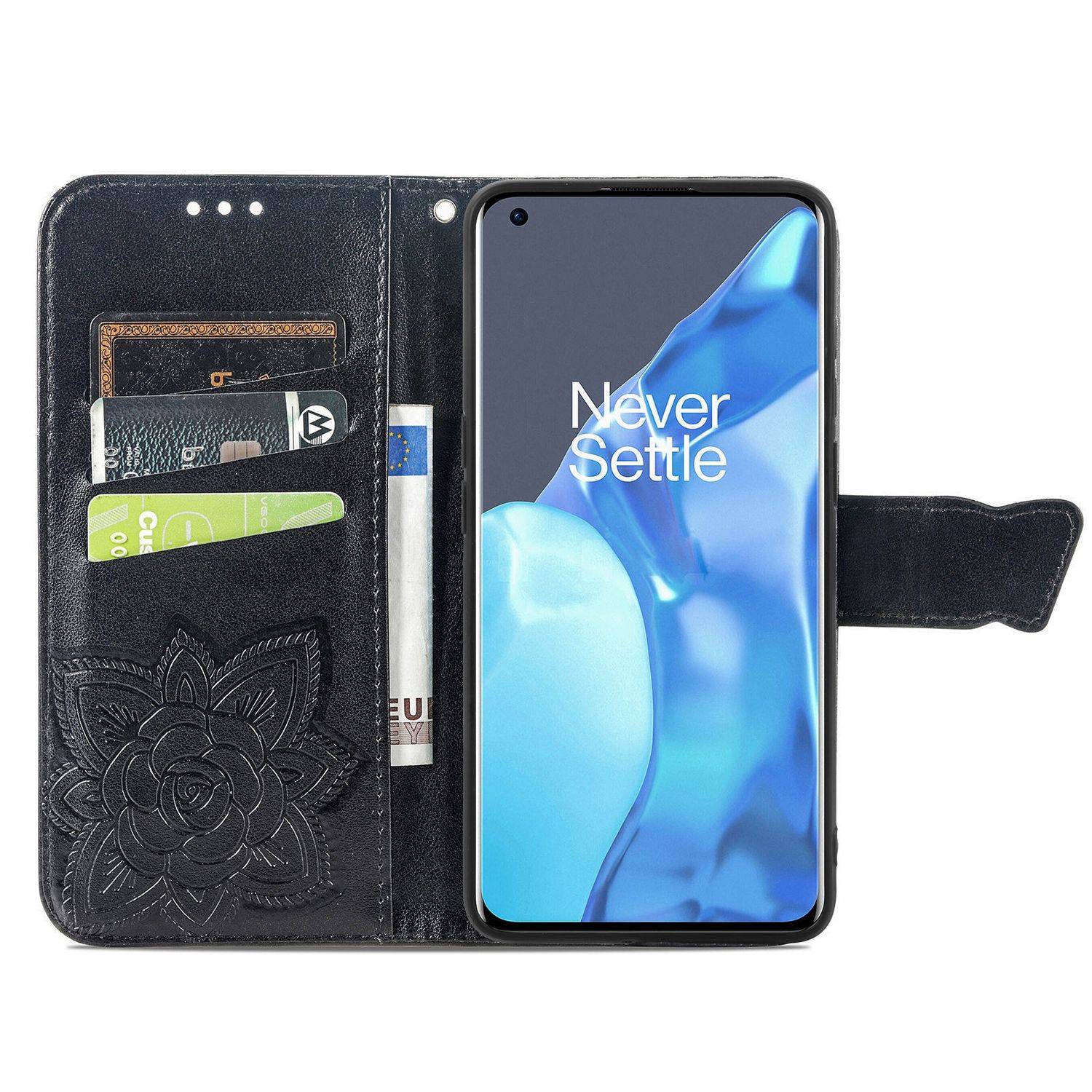 Hülle kompatibel mit OnePlus 9 Pro Kunstleder Handyhülle - Handy Case Schwarz