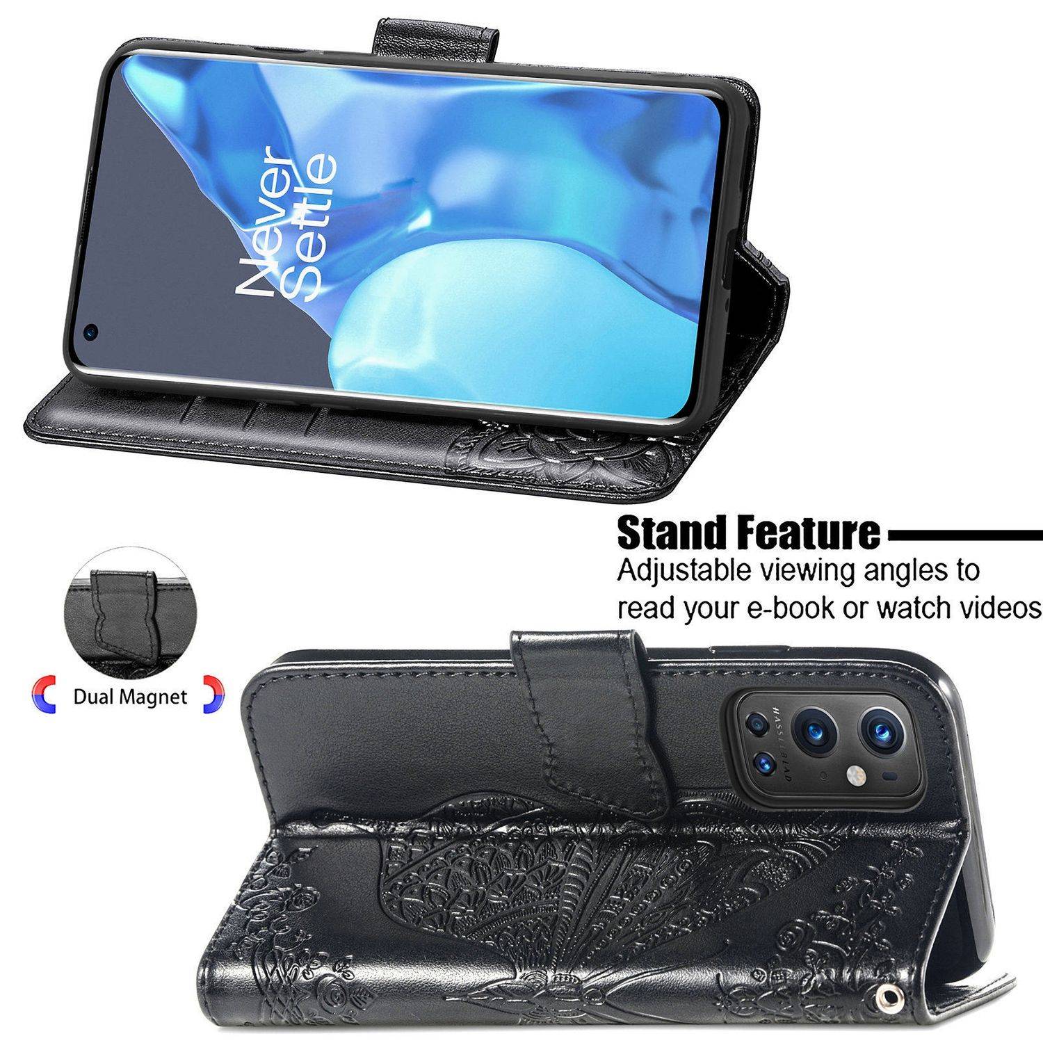 Hülle kompatibel mit OnePlus 9 Pro Kunstleder Handyhülle - Handy Case Schwarz