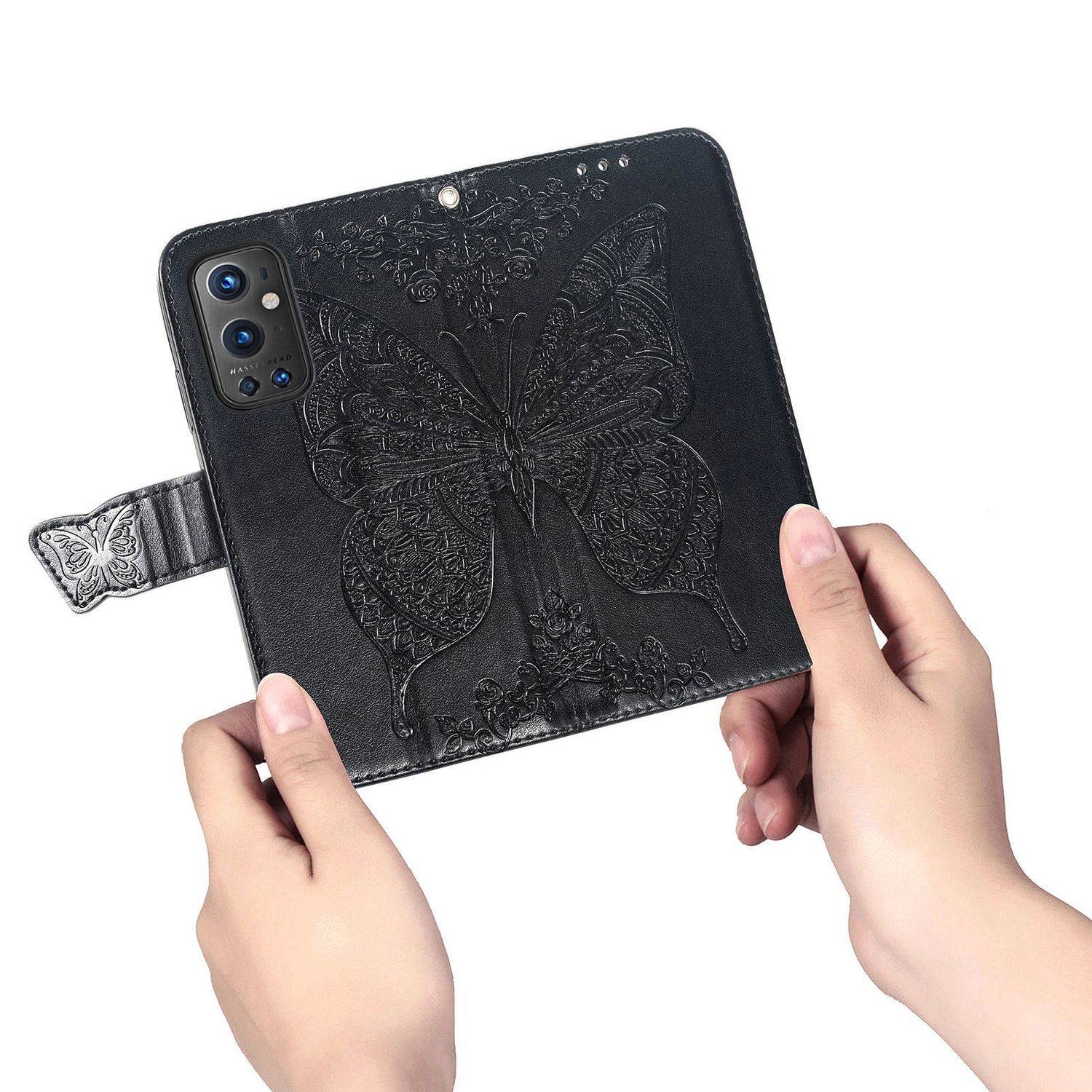 Hülle kompatibel mit OnePlus 9 Pro Kunstleder Handyhülle - Handy Case Schwarz