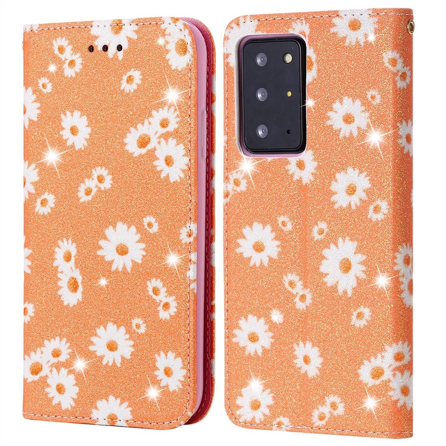 Samsung Galaxy Note 20 Ultra Handyhülle Schutzcase Blumen Bookcover Orange