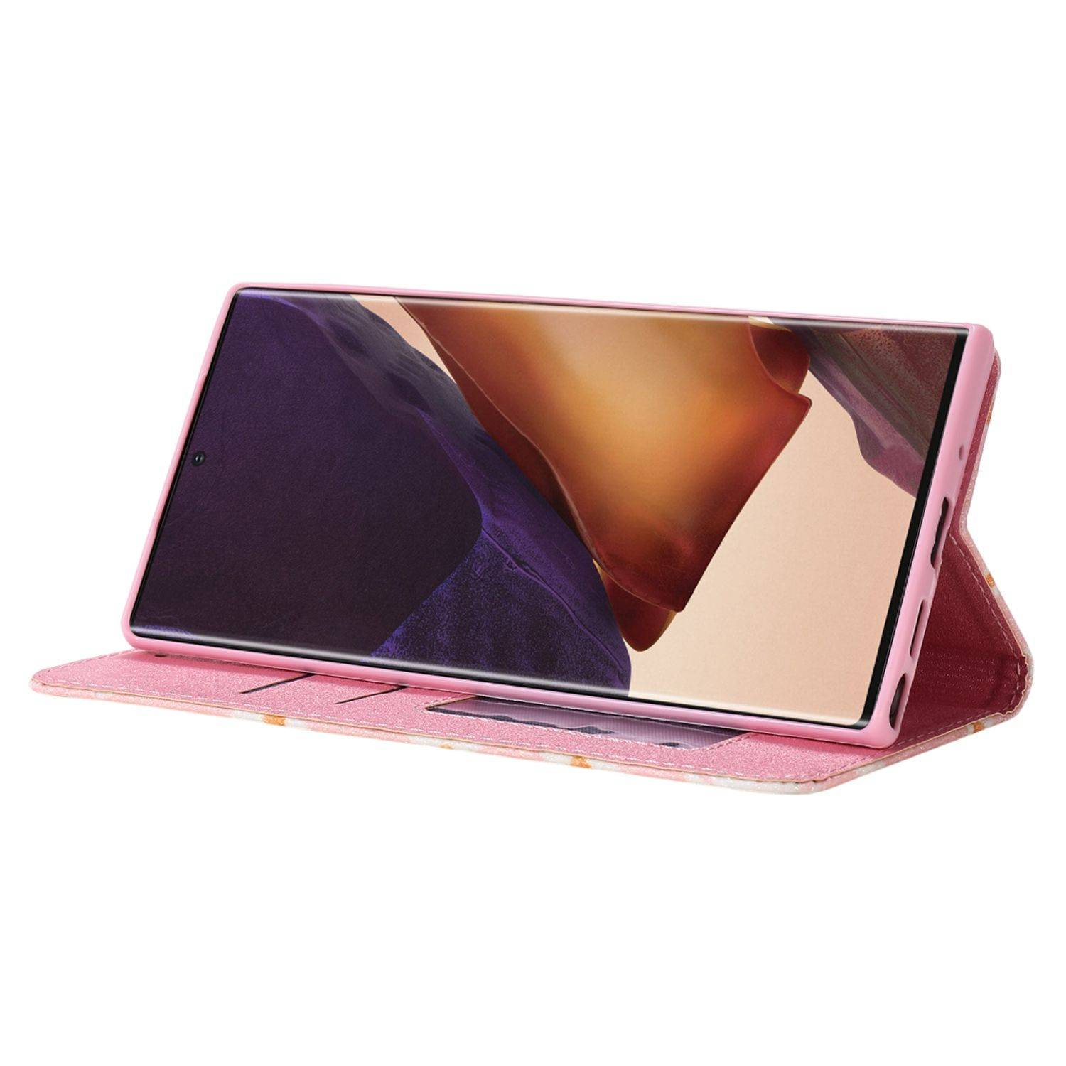 Samsung Galaxy Note 20 Ultra Handyhülle Schutzcase Blumen Bookcover Rosa