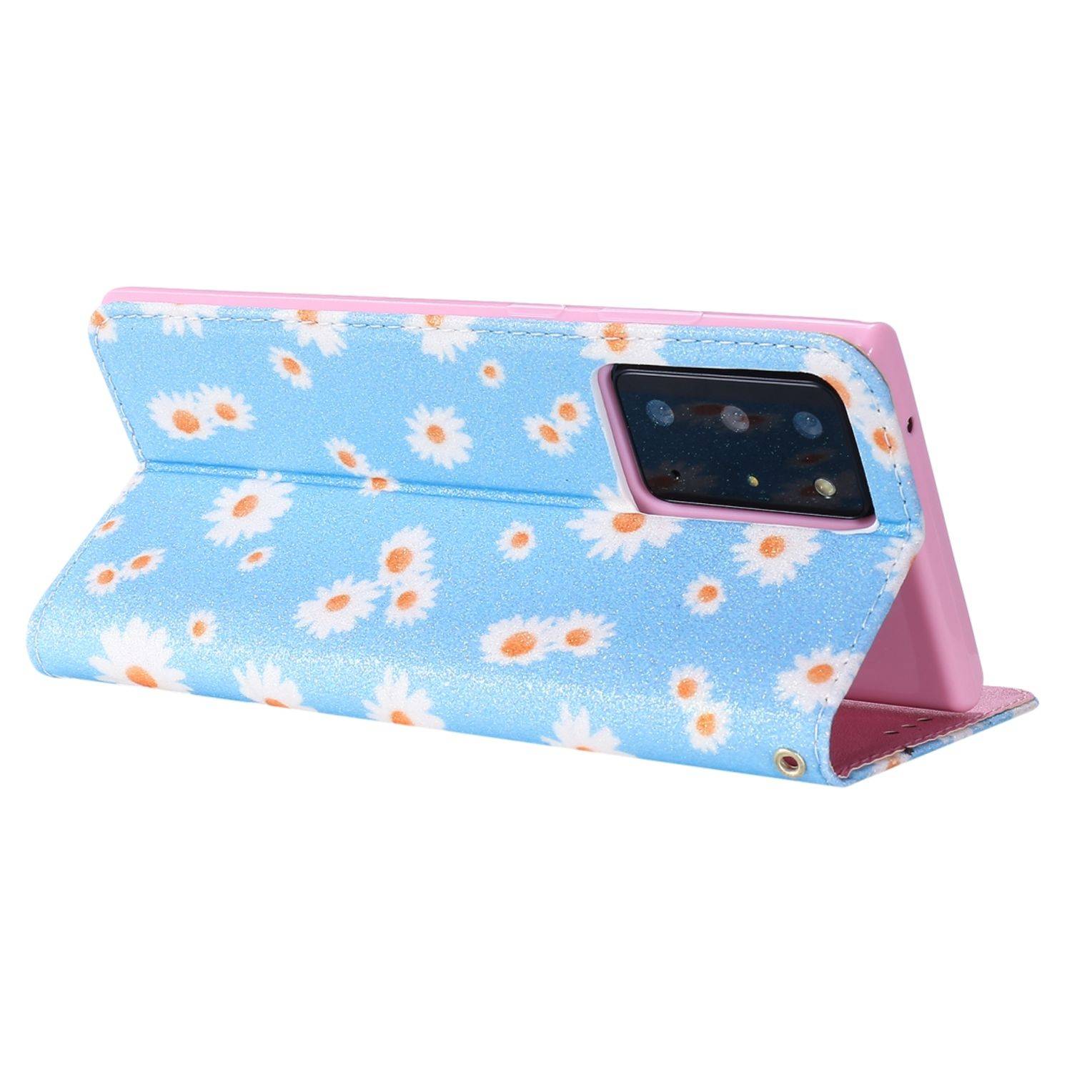 Samsung Galaxy Note 20 Ultra Handyhülle Schutzcase Blumen Bookcover Blau