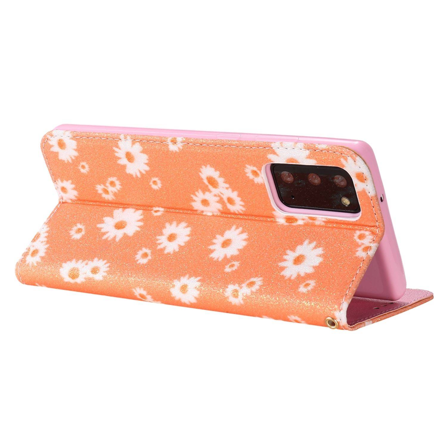 Samsung Galaxy Note 20 Handyhülle Schutzcase Blumen Bookcover Orange