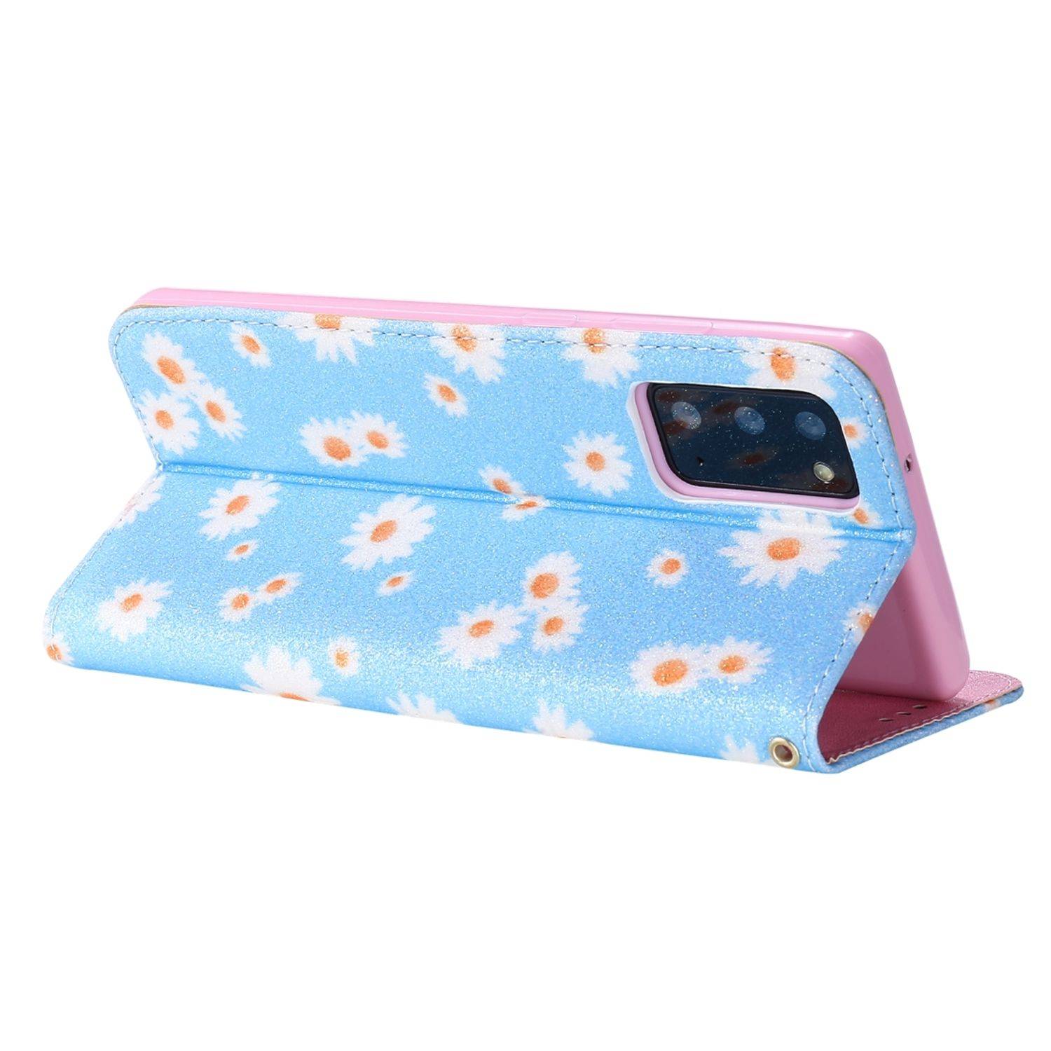 Samsung Galaxy Note 20 Handyhülle Schutzcase Blumen Bookcover Blau
