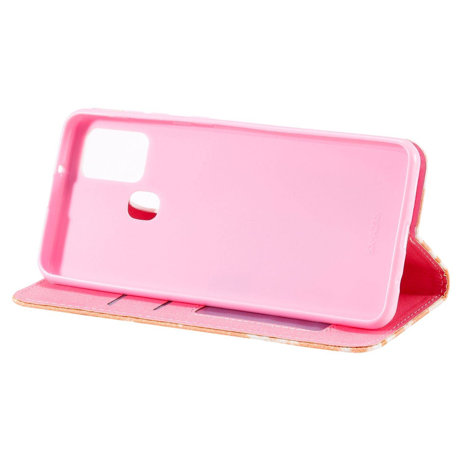 Samsung Galaxy A21s Handyhülle Schutzcase Blumen Bookcover Orange