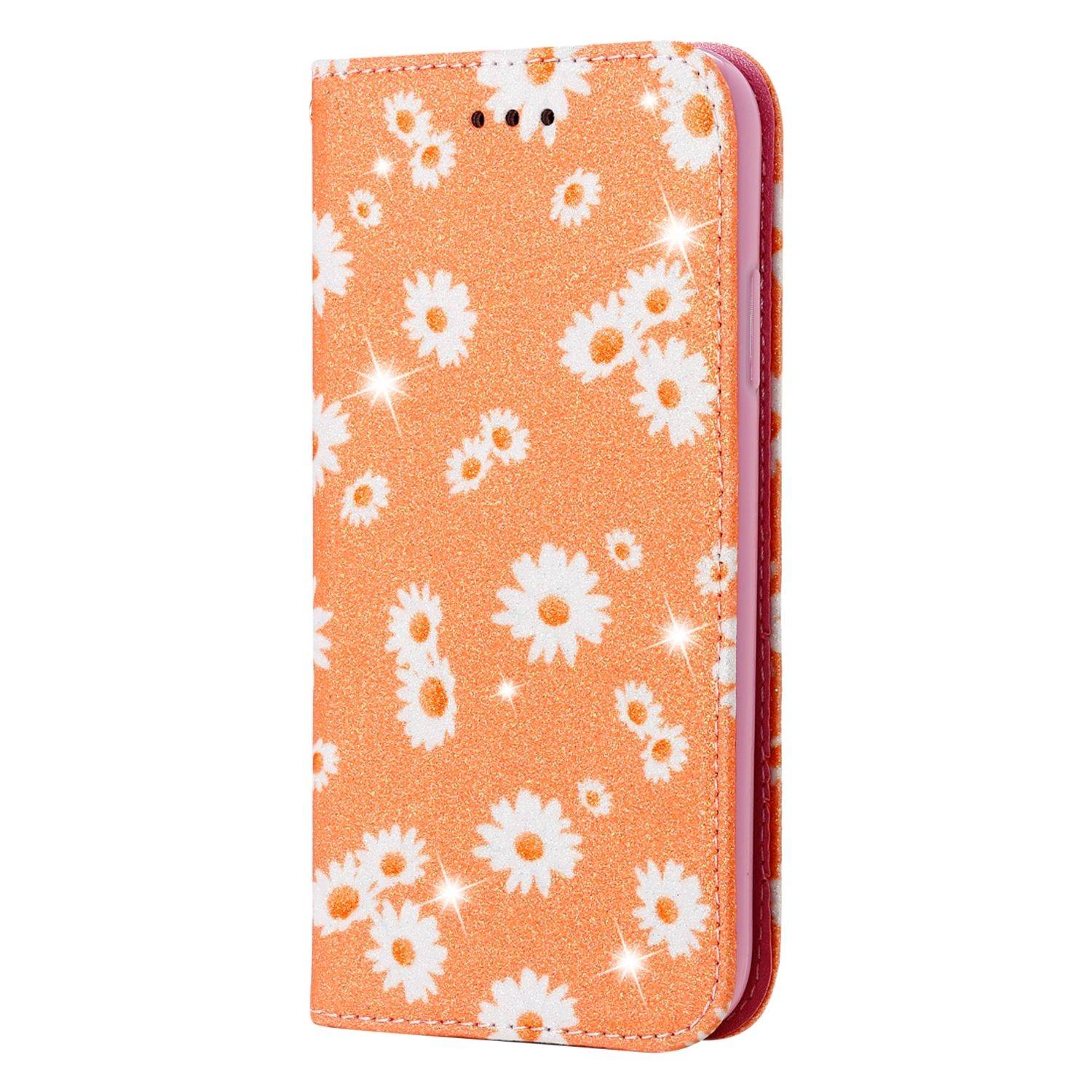Samsung Galaxy A21s Handyhülle Schutzcase Blumen Bookcover Orange