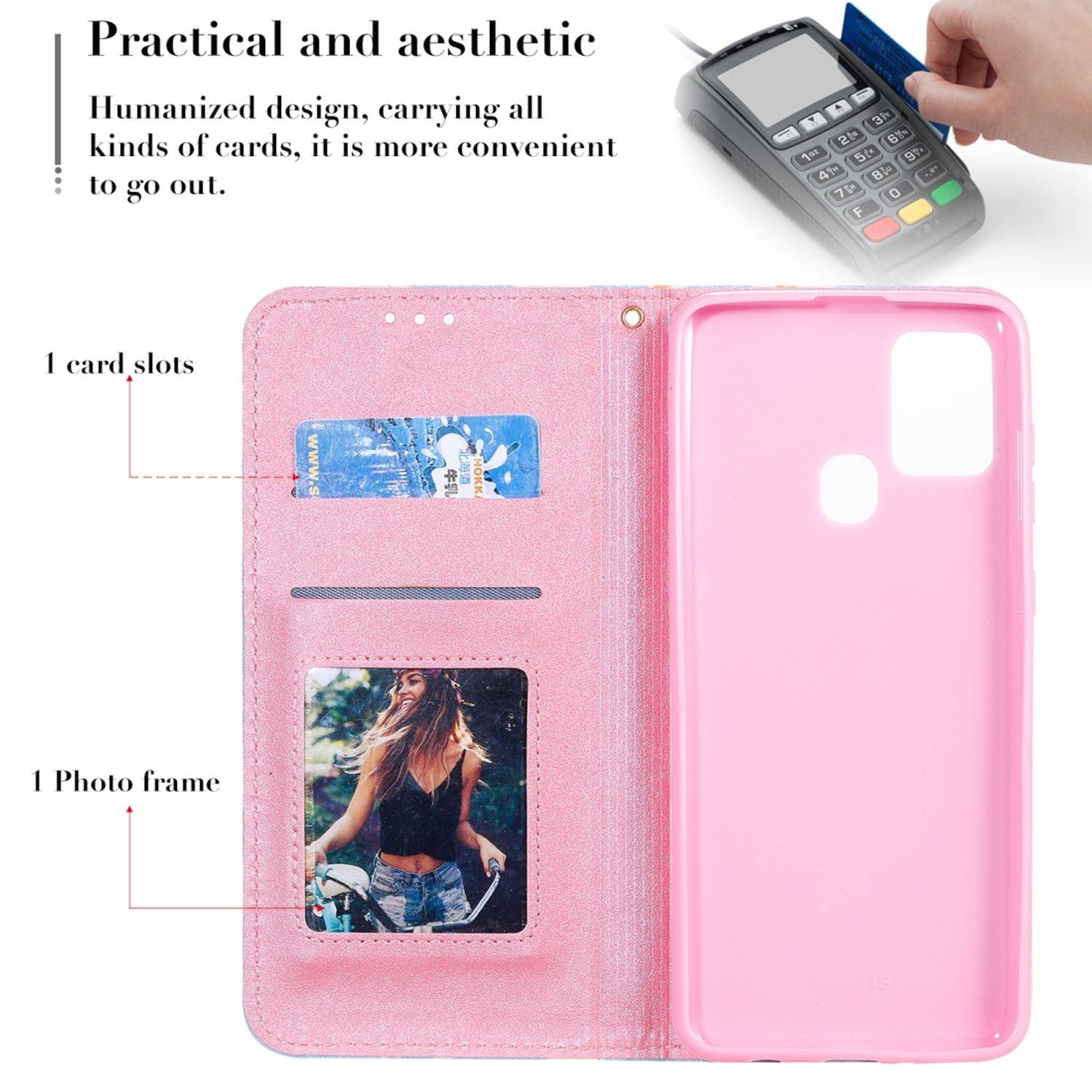 Samsung Galaxy A21s Handyhülle Schutzcase Blumen Bookcover Blau