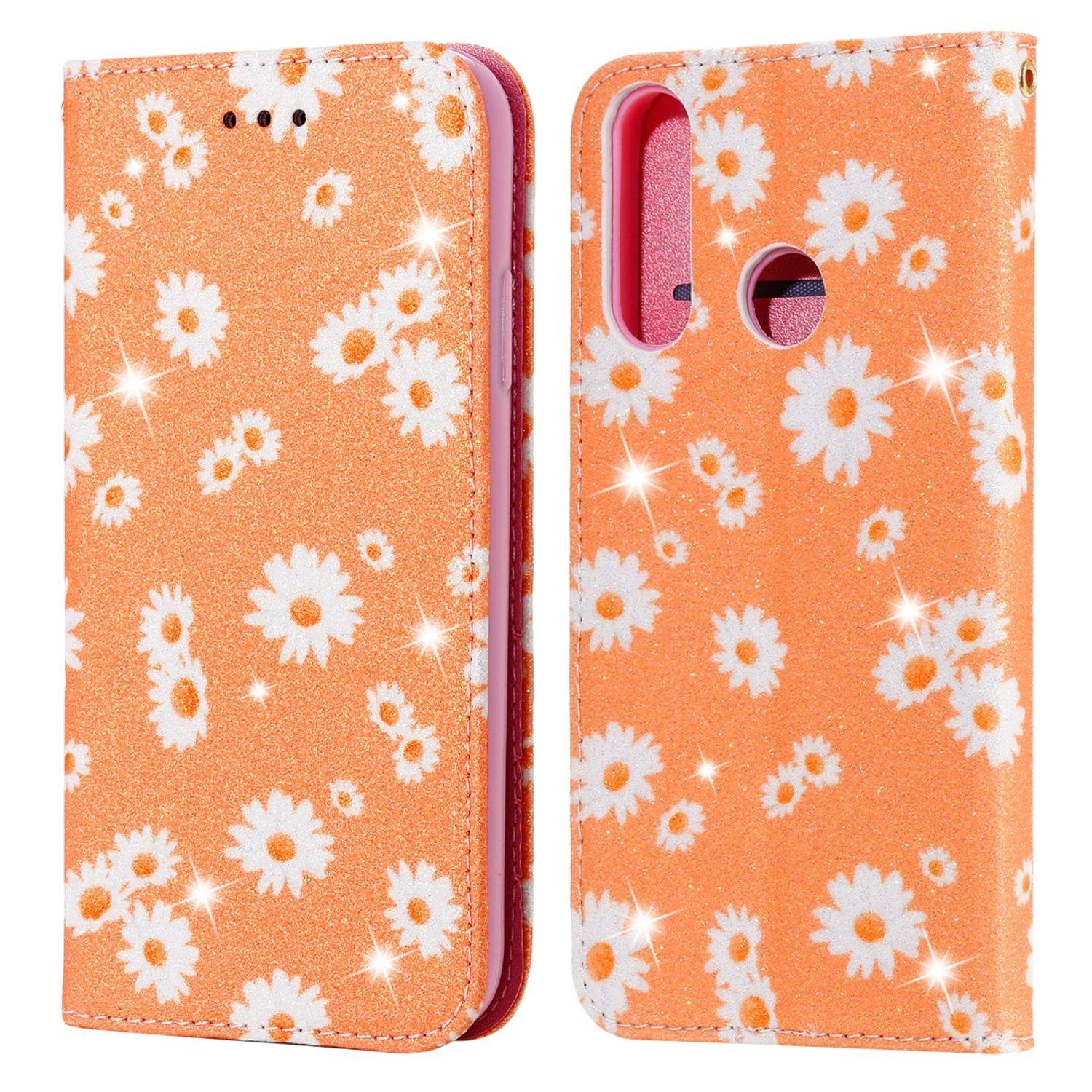 Huawei Y6p Handyhülle Schutzcase Blumen Bookcover Orange
