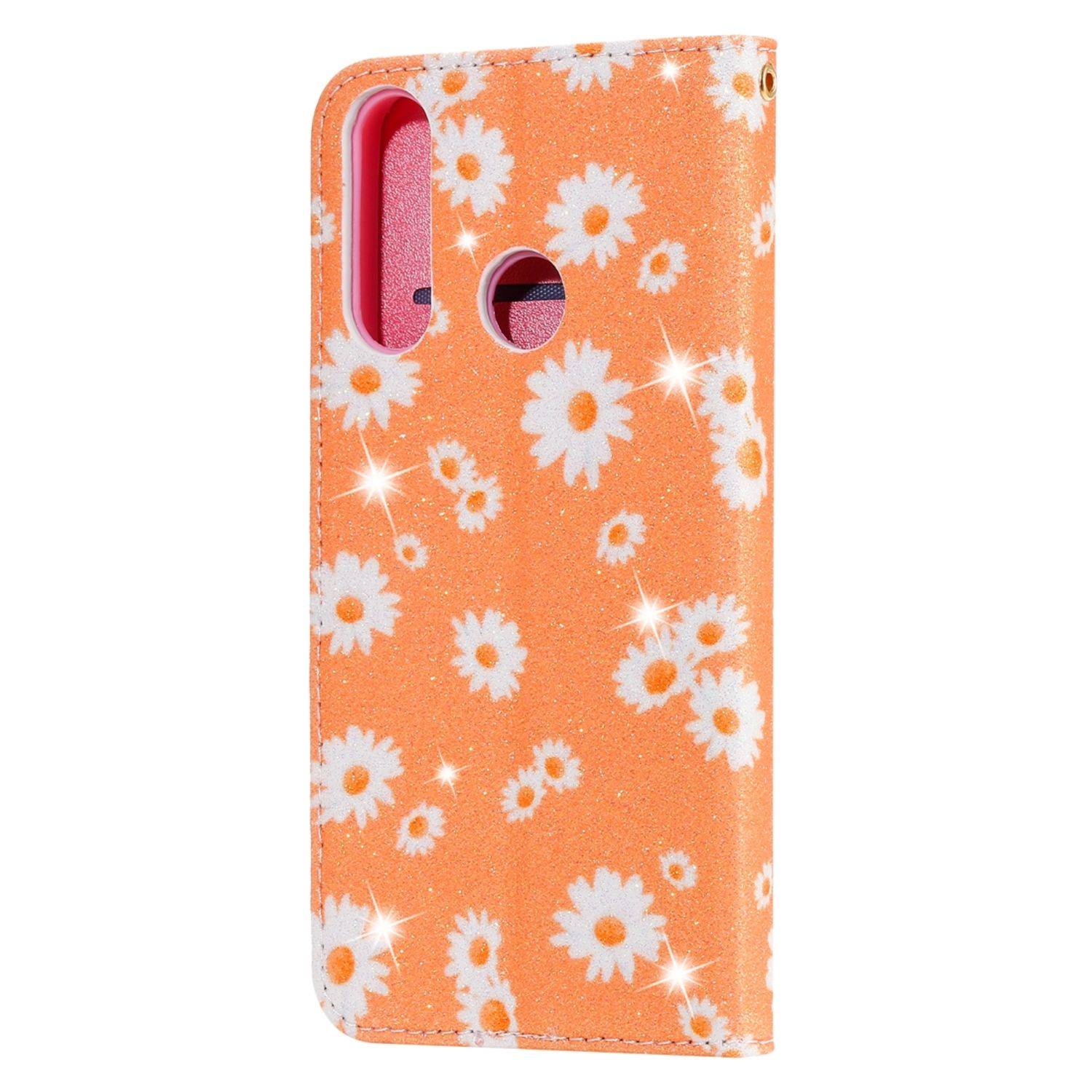 Huawei Y6p Handyhülle Schutzcase Blumen Bookcover Orange