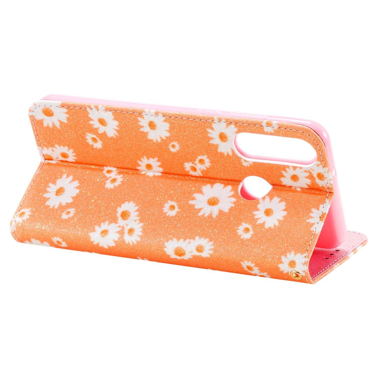 Huawei Y6p Handyhülle Schutzcase Blumen Bookcover Orange