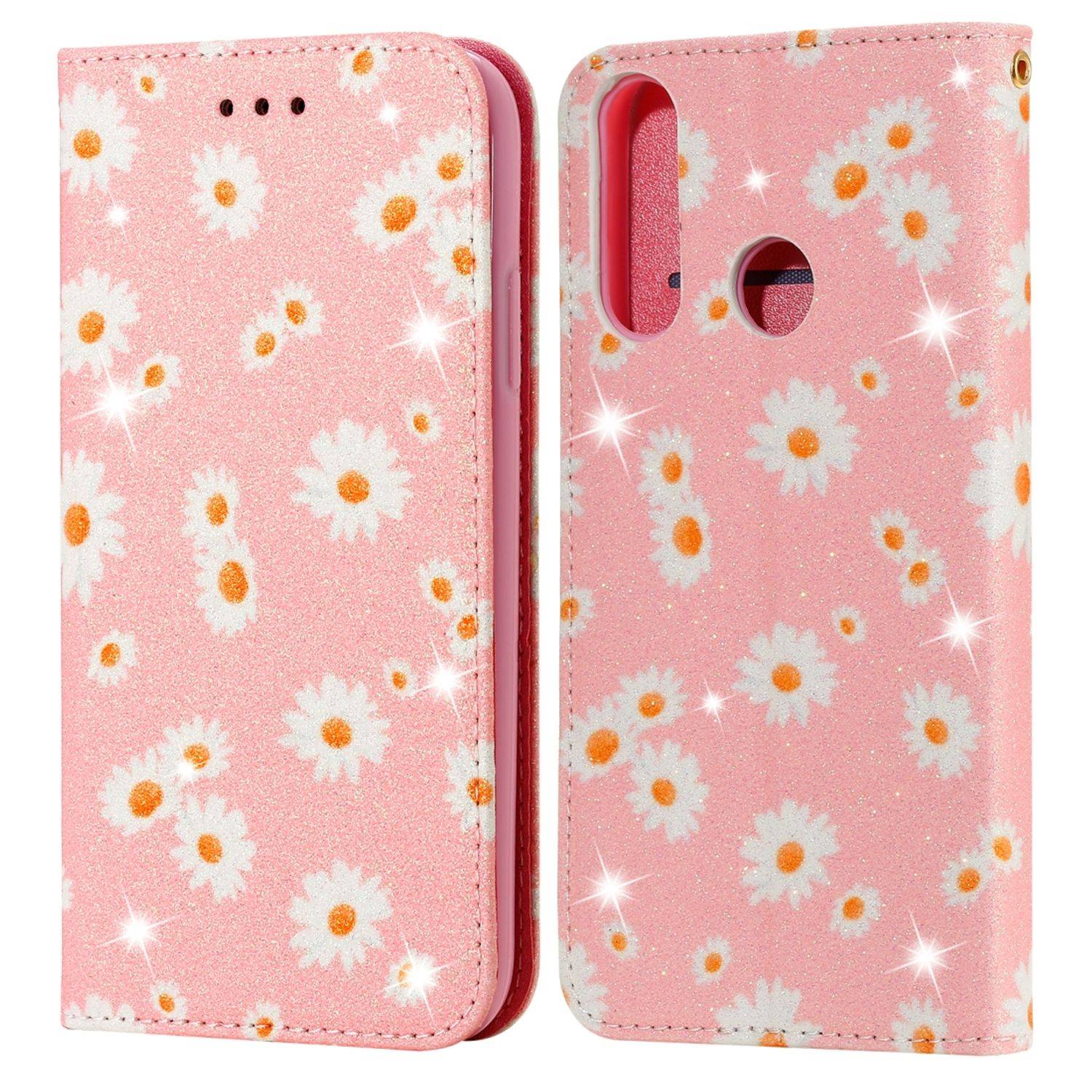 Huawei Y6p Handyhülle Schutzcase Blumen Bookcover Rosa