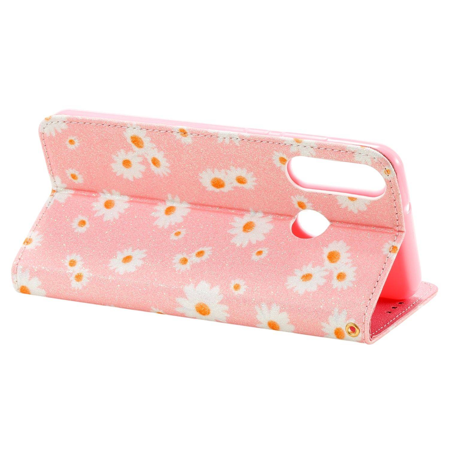 Huawei Y6p Handyhülle Schutzcase Blumen Bookcover Rosa