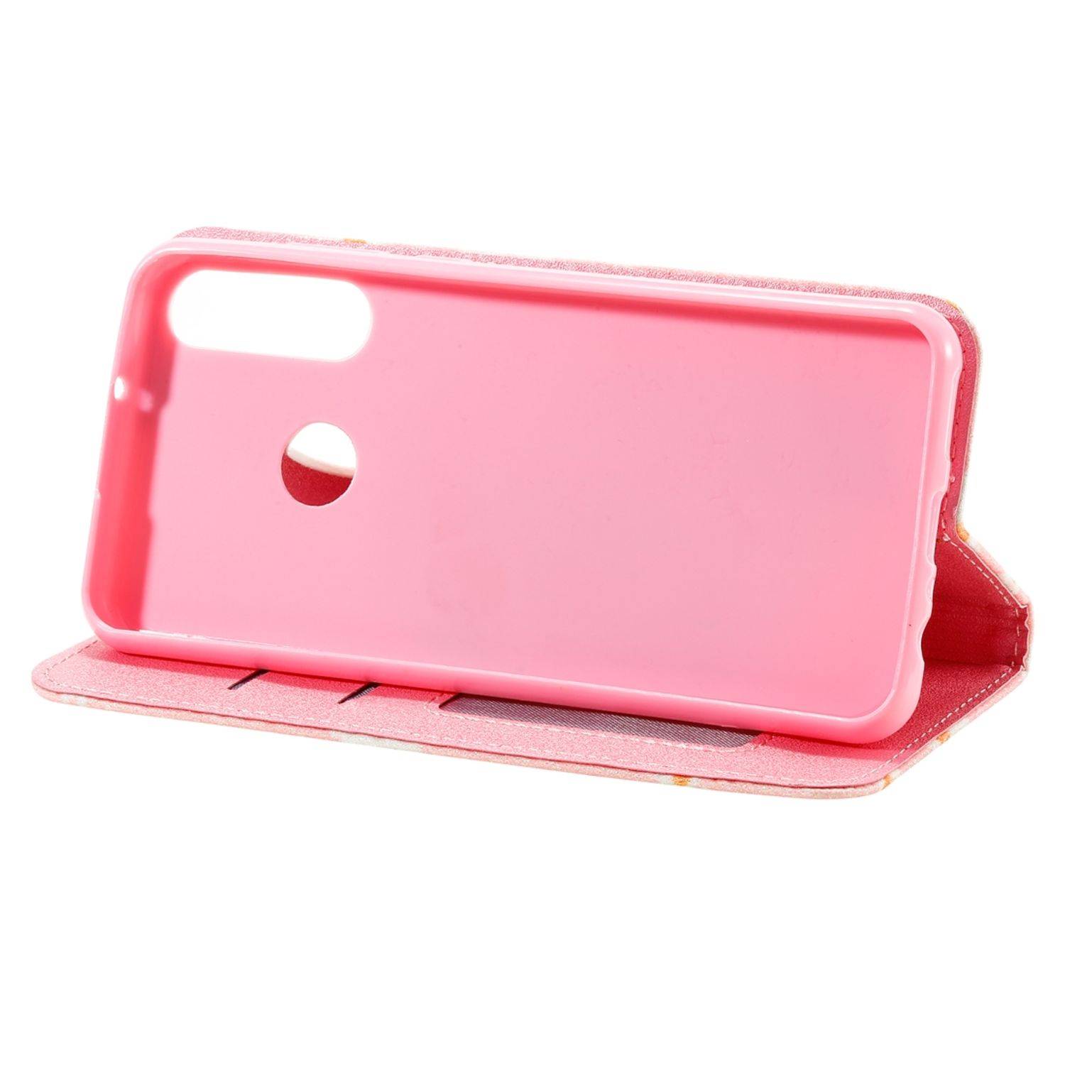 Huawei Y6p Handyhülle Schutzcase Blumen Bookcover Rosa
