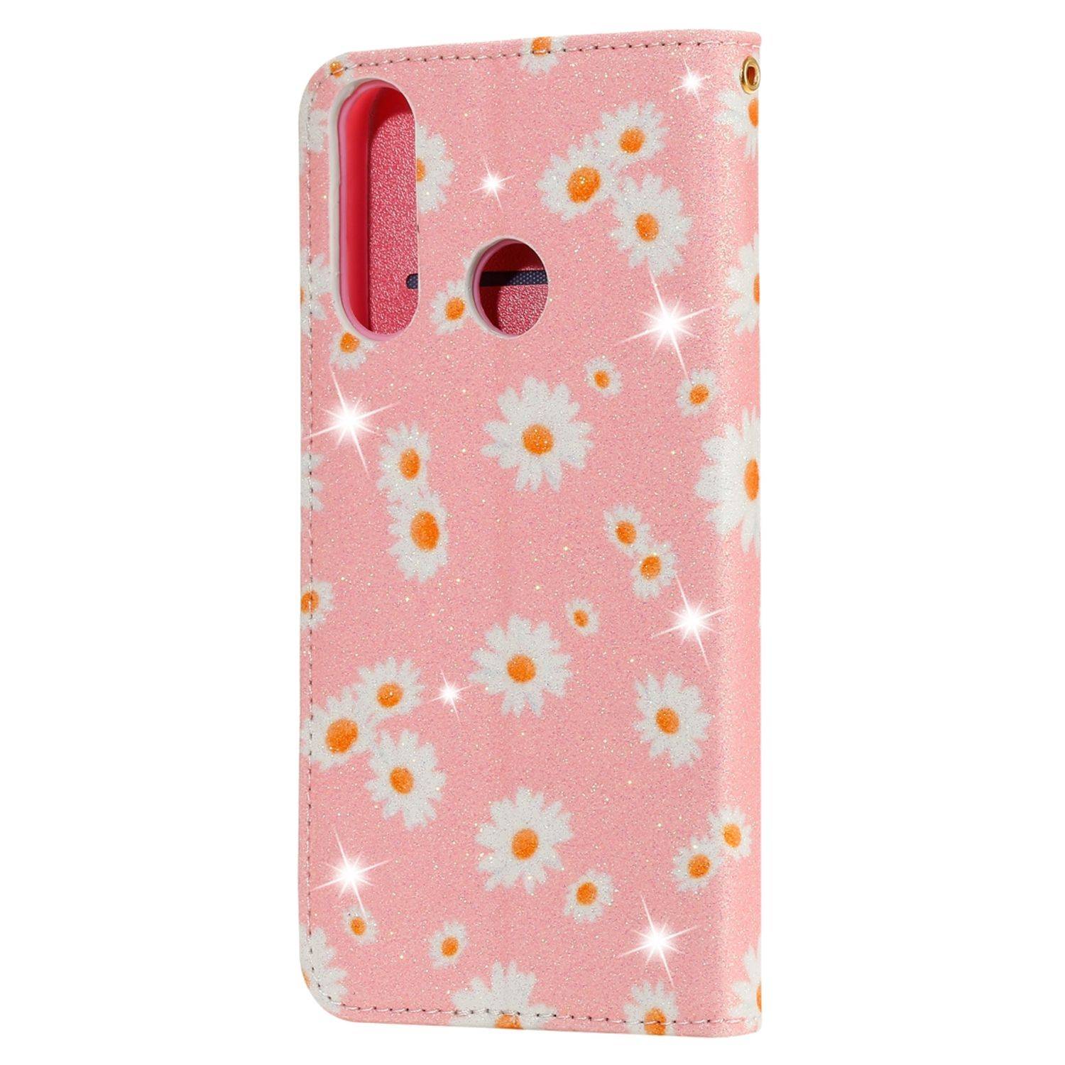 Huawei Y6p Handyhülle Schutzcase Blumen Bookcover Rosa
