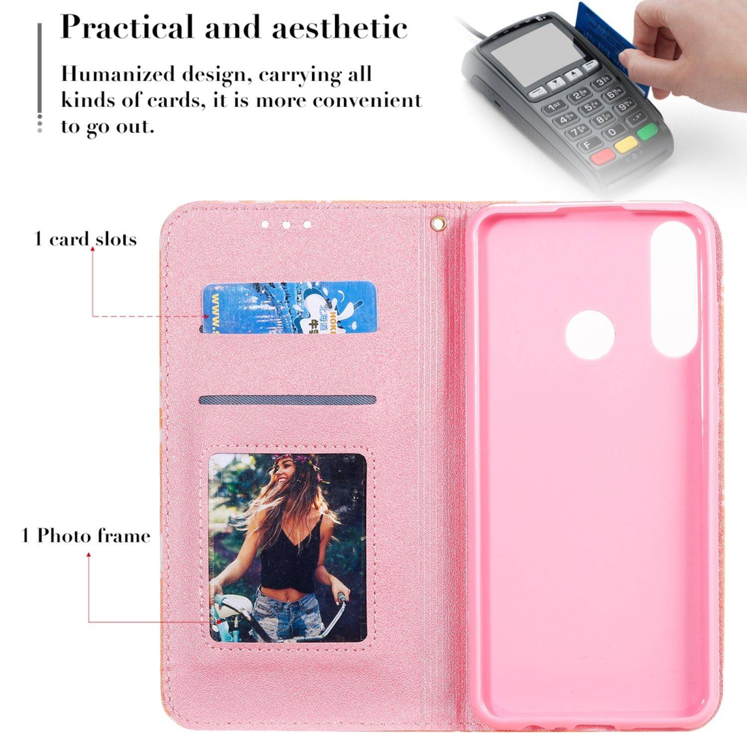 Huawei Y6p Handyhülle Schutzcase Blumen Bookcover Rosa