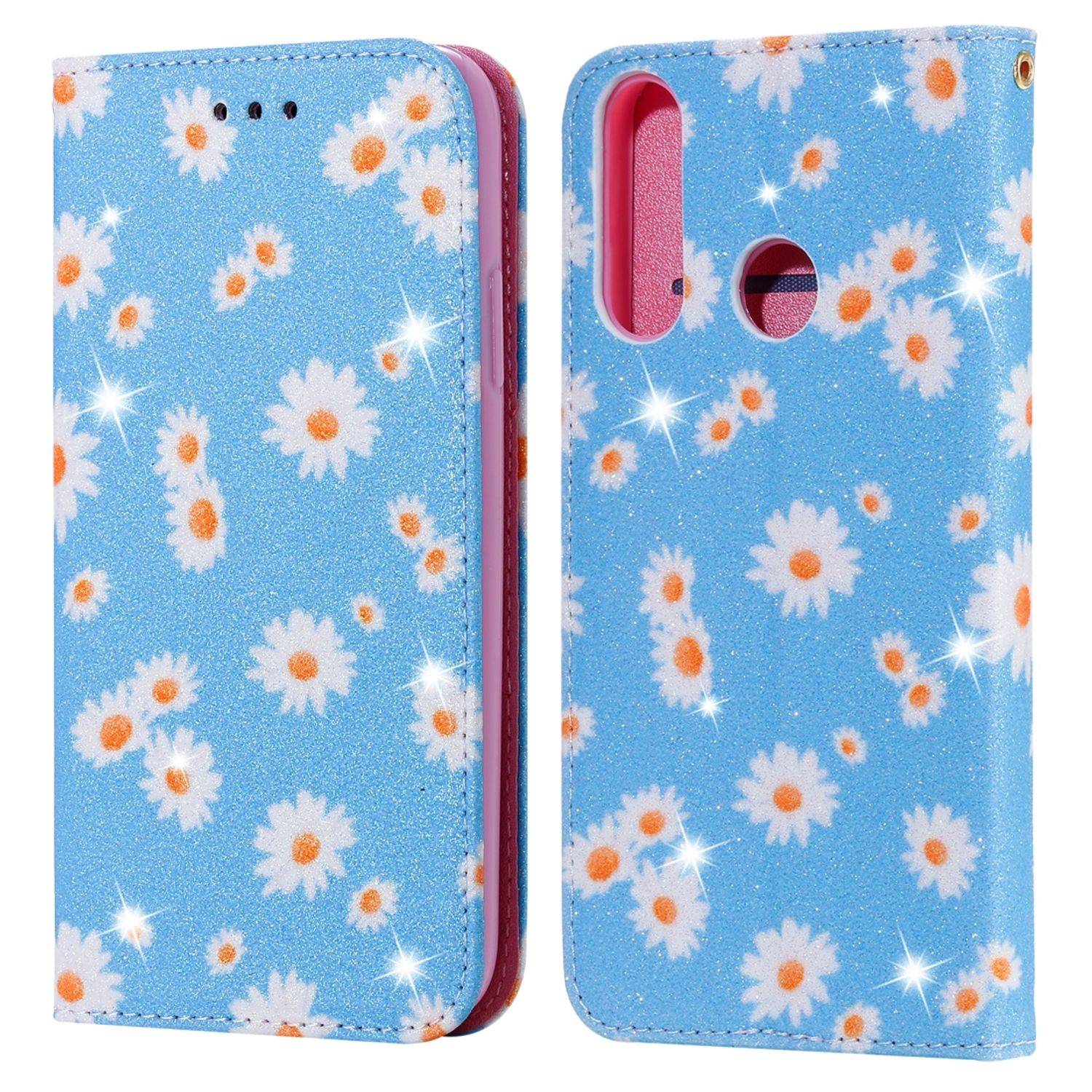 Huawei Y6p Handyhülle Schutzcase Blumen Bookcover Blau