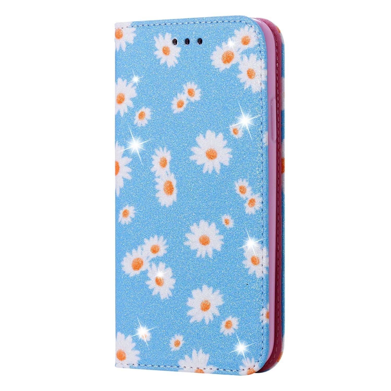 Huawei Y6p Handyhülle Schutzcase Blumen Bookcover Blau