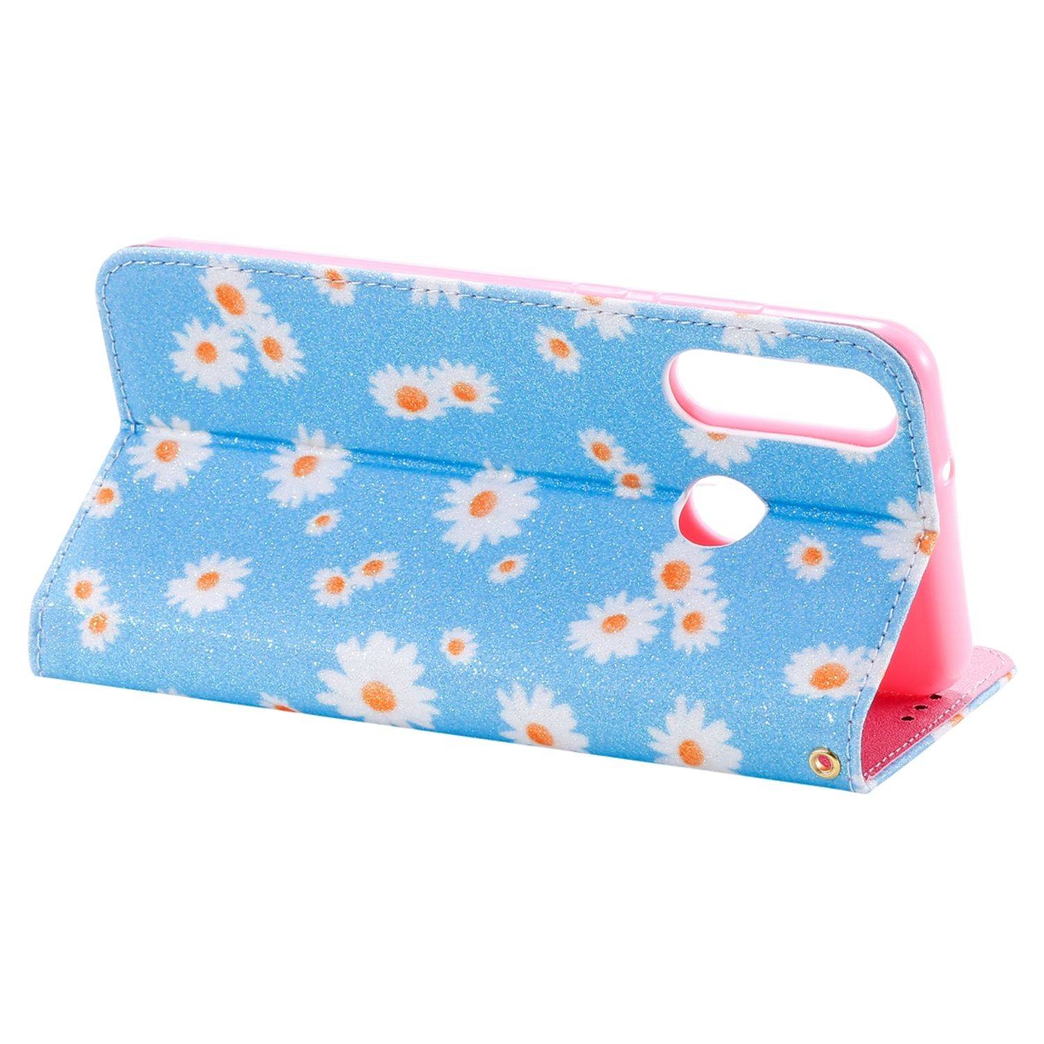Huawei Y6p Handyhülle Schutzcase Blumen Bookcover Blau