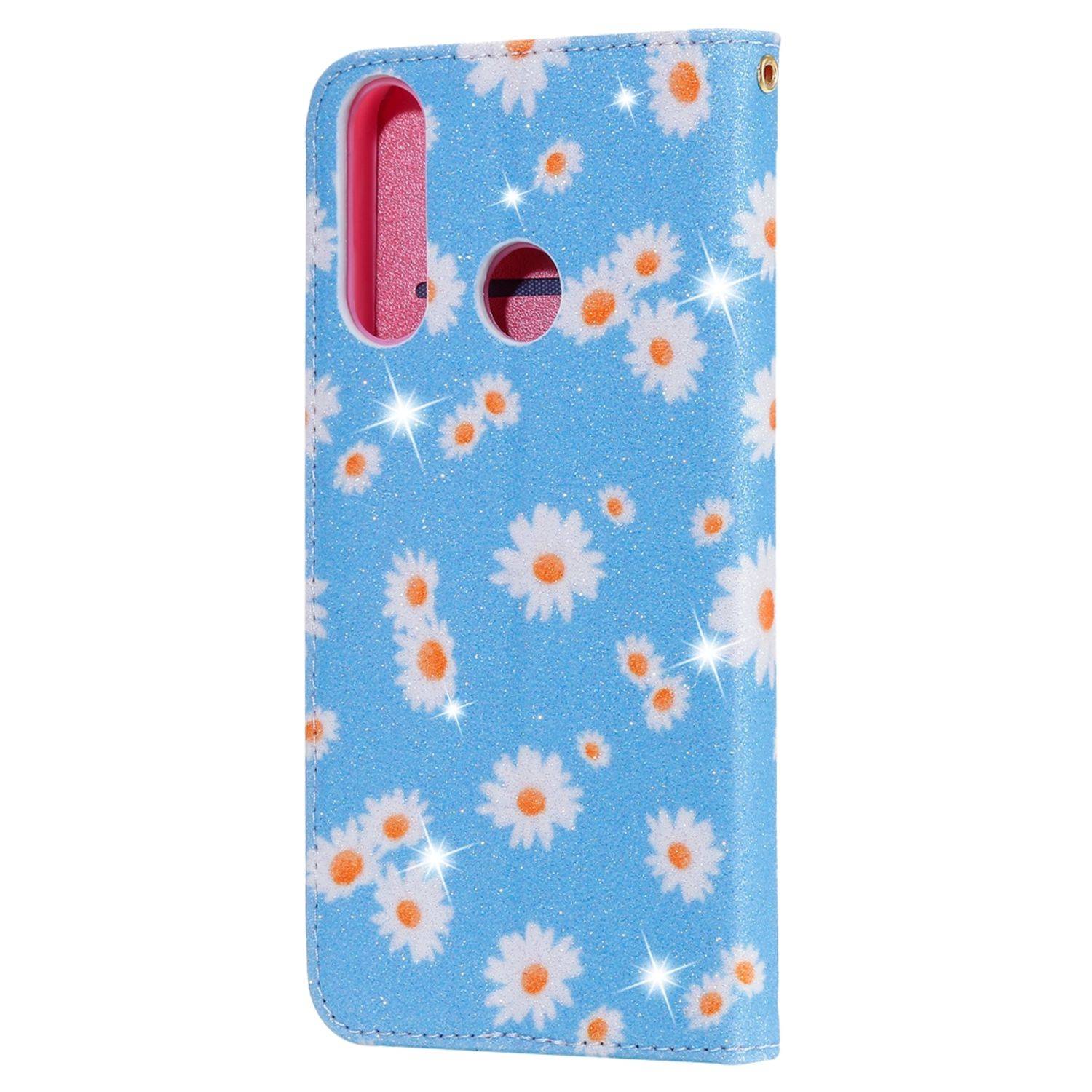 Huawei Y6p Handyhülle Schutzcase Blumen Bookcover Blau