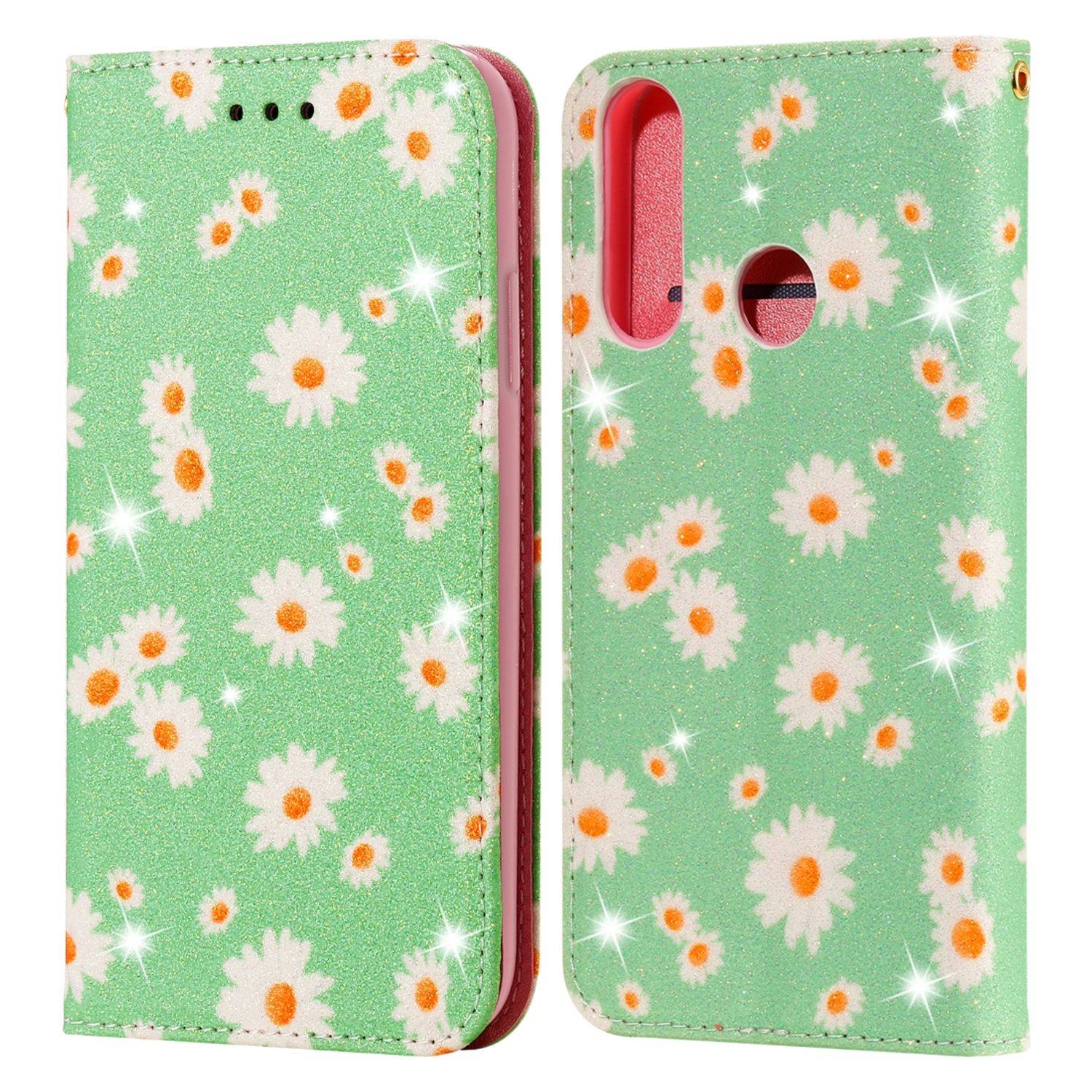 Huawei Y6p Handyhülle Schutzcase Blumen Bookcover Grün
