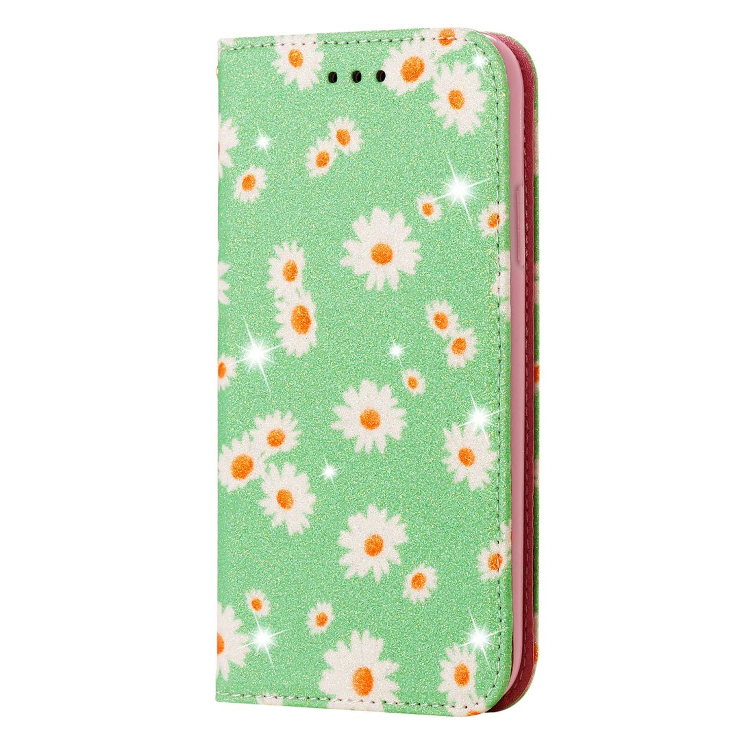 Huawei Y6p Handyhülle Schutzcase Blumen Bookcover Grün