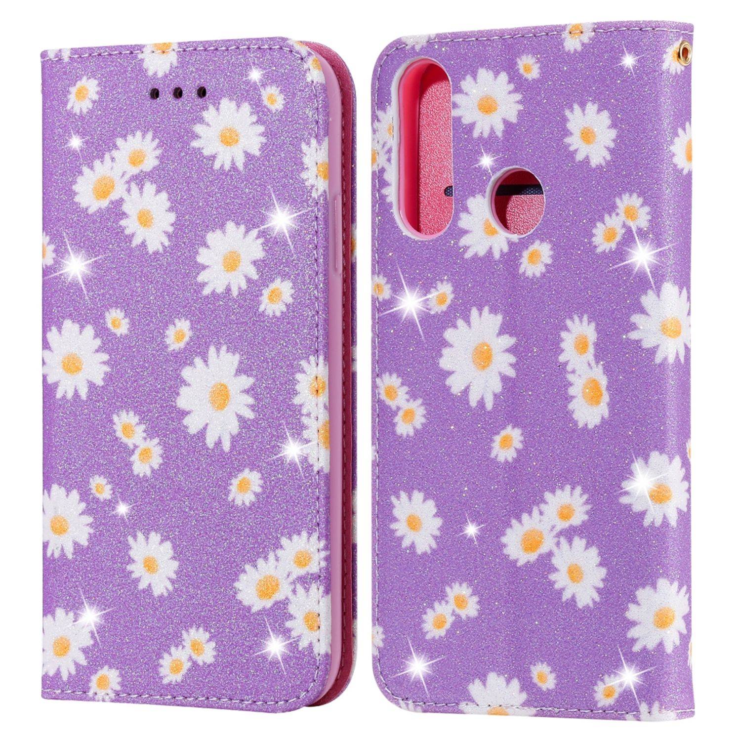Huawei Y6p Handyhülle Schutzcase Blumen Bookcover Violett