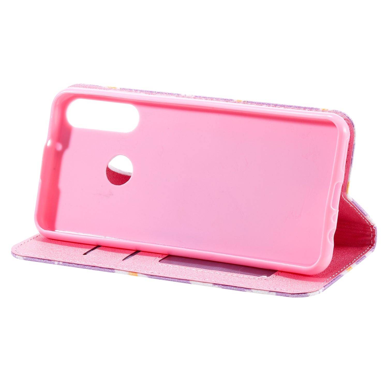 Huawei Y6p Handyhülle Schutzcase Blumen Bookcover Violett