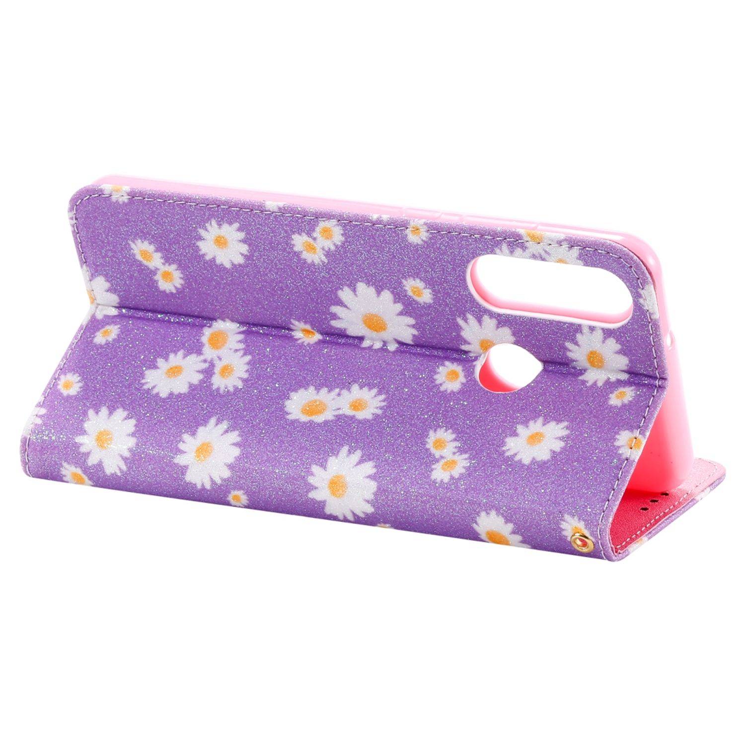 Huawei Y6p Handyhülle Schutzcase Blumen Bookcover Violett